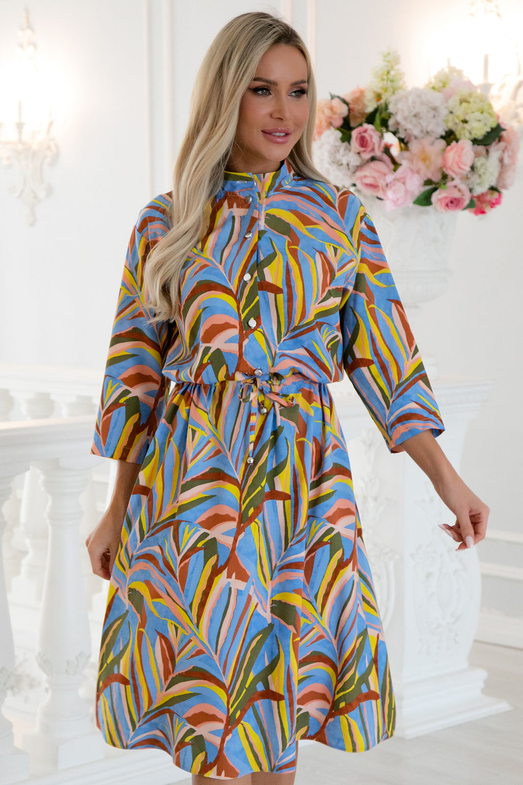 Платье Open Style 6702 голубой/желтый