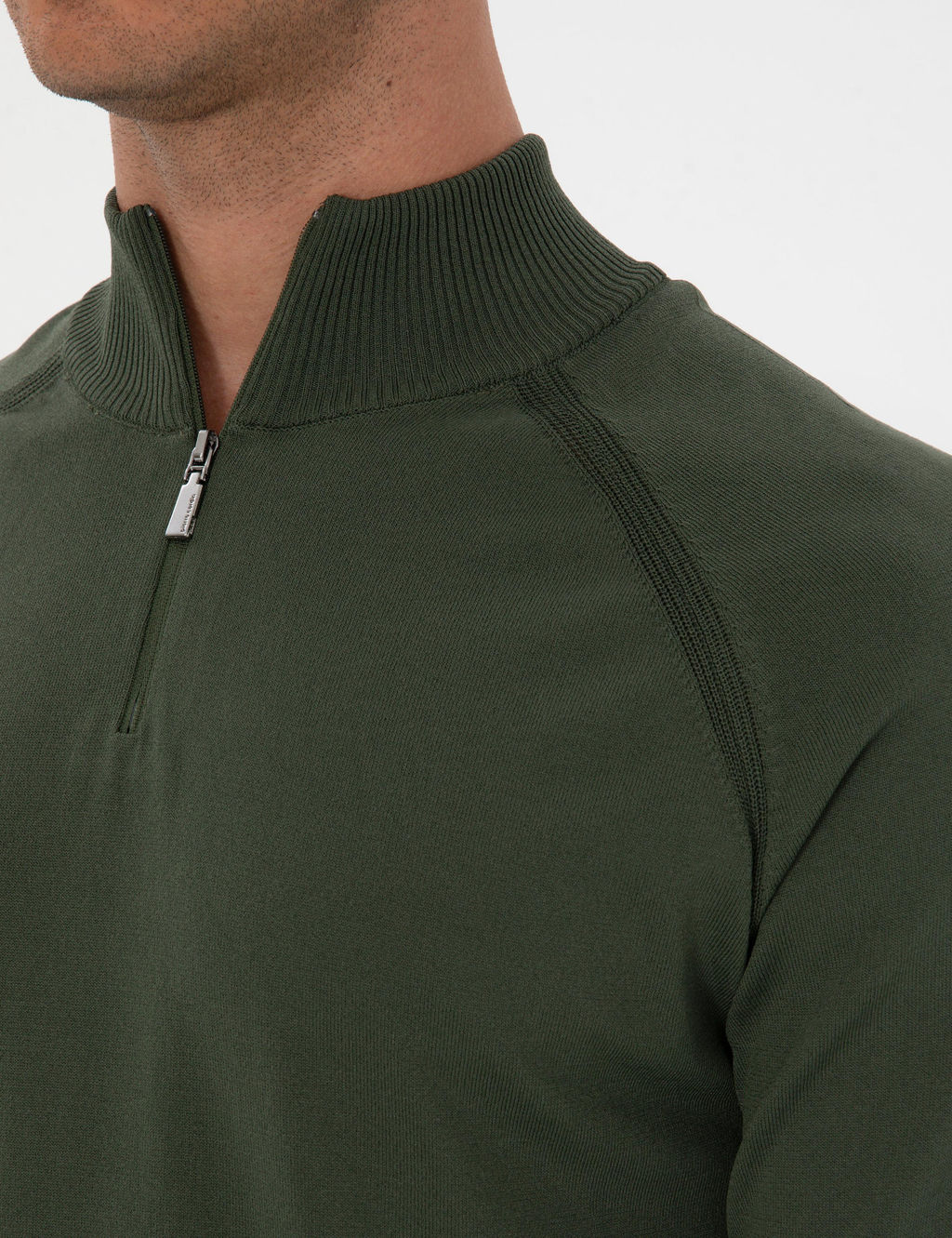 Koyu Haki Slim Fit Dik Yaka Fermuarl_ Triko Kazak - Pierre cardin фото 7