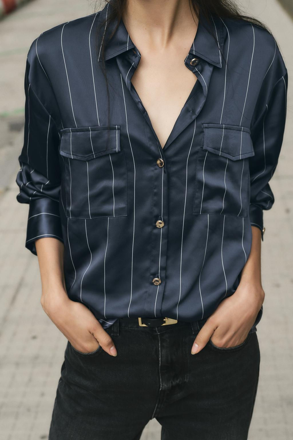 STRIPED SATIN SHIRT - Zara фото 4