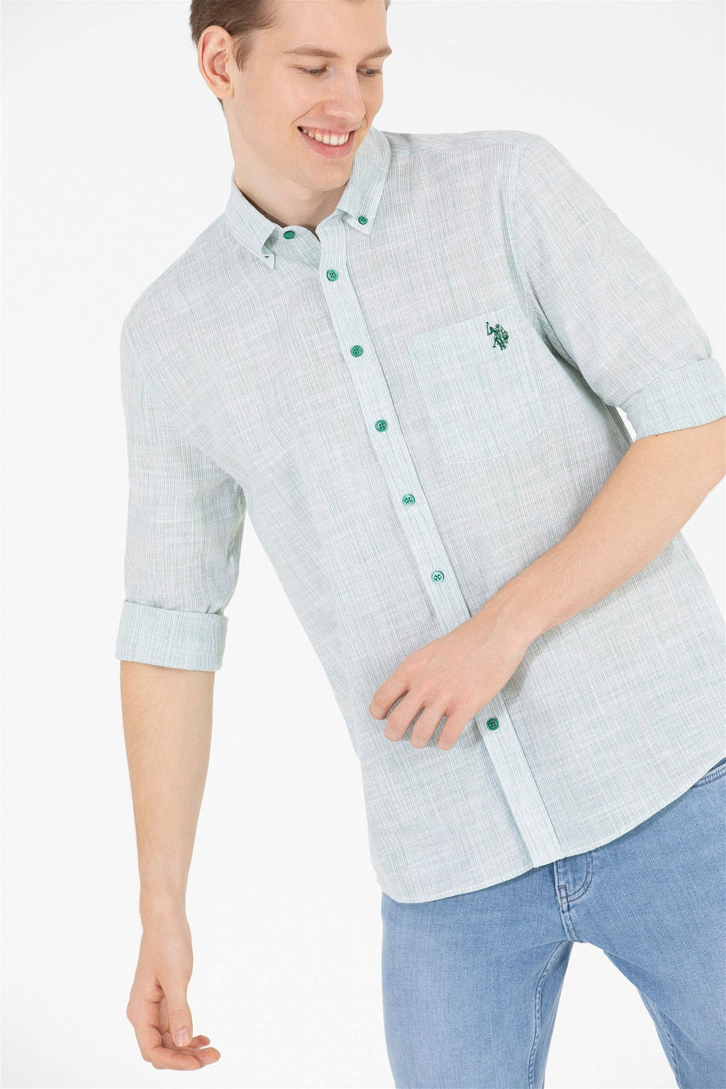 U. S. Polo Assn / Мужская зеленая рубашка с длинным рукавом - U.s. polo assn фото 2