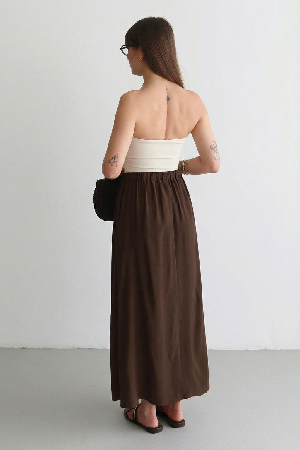 Koyu Kahverengi Modal Beli Lastikli Uzun Maxi Etek TWOSS26ET00082 - Trendyolmilla фото 4