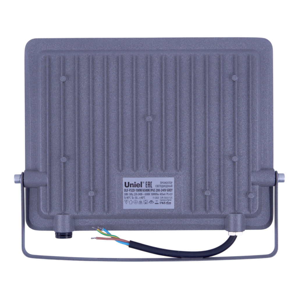 ULF-F52D-100W/6500K IP65 200-240V GREY Прожектор светодиодный. Дневной свет (6500K). Угол 90 градусов. Корпус серый. TM Uniel