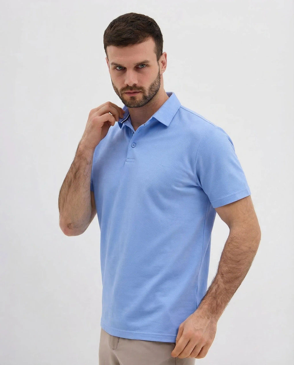 Джемпер мужской с воротником поло короткий рукав GREG G144-TO-LT-0435-1246T-1 (голубой)