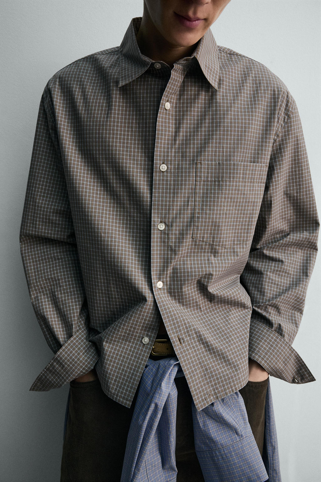 CAMISA BOXY FIT CUADROS / Marr?n / Topo - Zara фото 6