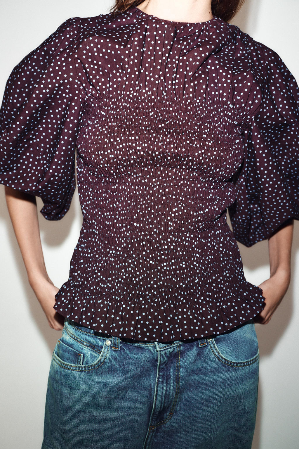 POLKA DOT BLOUSE WITH PUFF SLEEVES - Zara фото 2