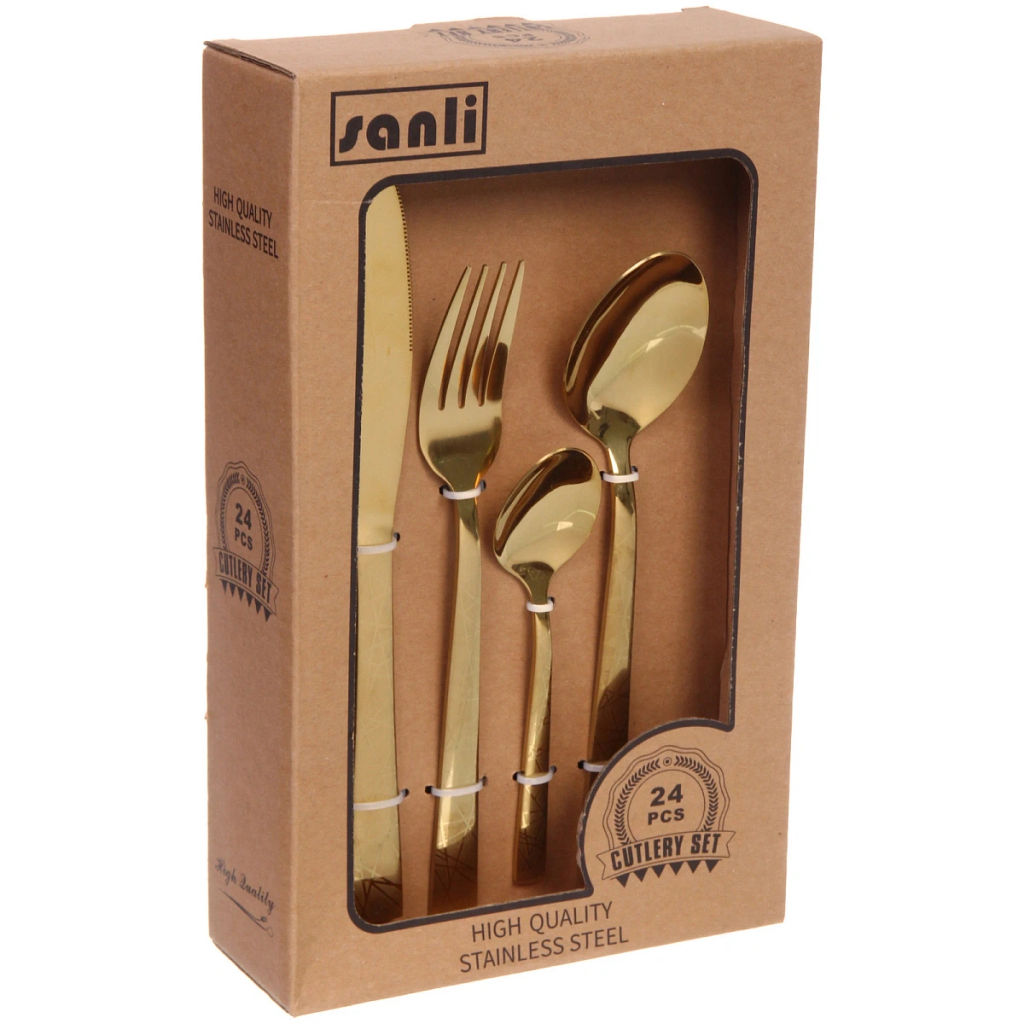 Набор столовых приборов "SANLI" 24шт (6ножей, 6вилок, 6ст.ложек, 6ч.ложек), цвет золото