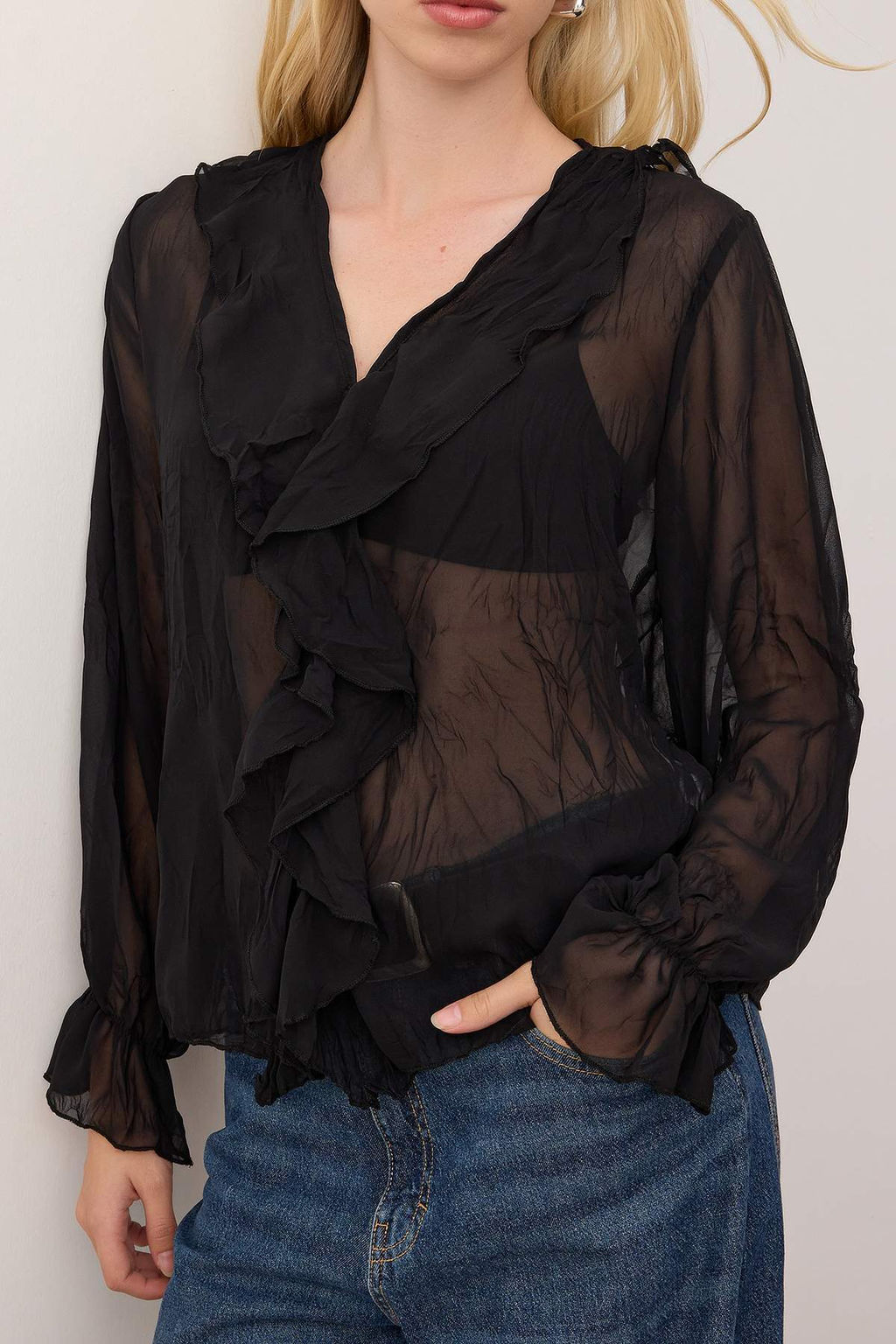 Murdum K?r?s?k Gorunumlu Sifon Transparan Gomlek TWOAW26GO00070 - Trendyolmilla фото 7