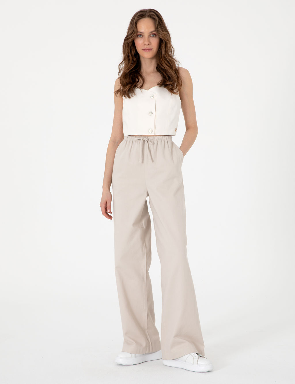 Bej Y_ksek Bel Loose Fit Pantolon