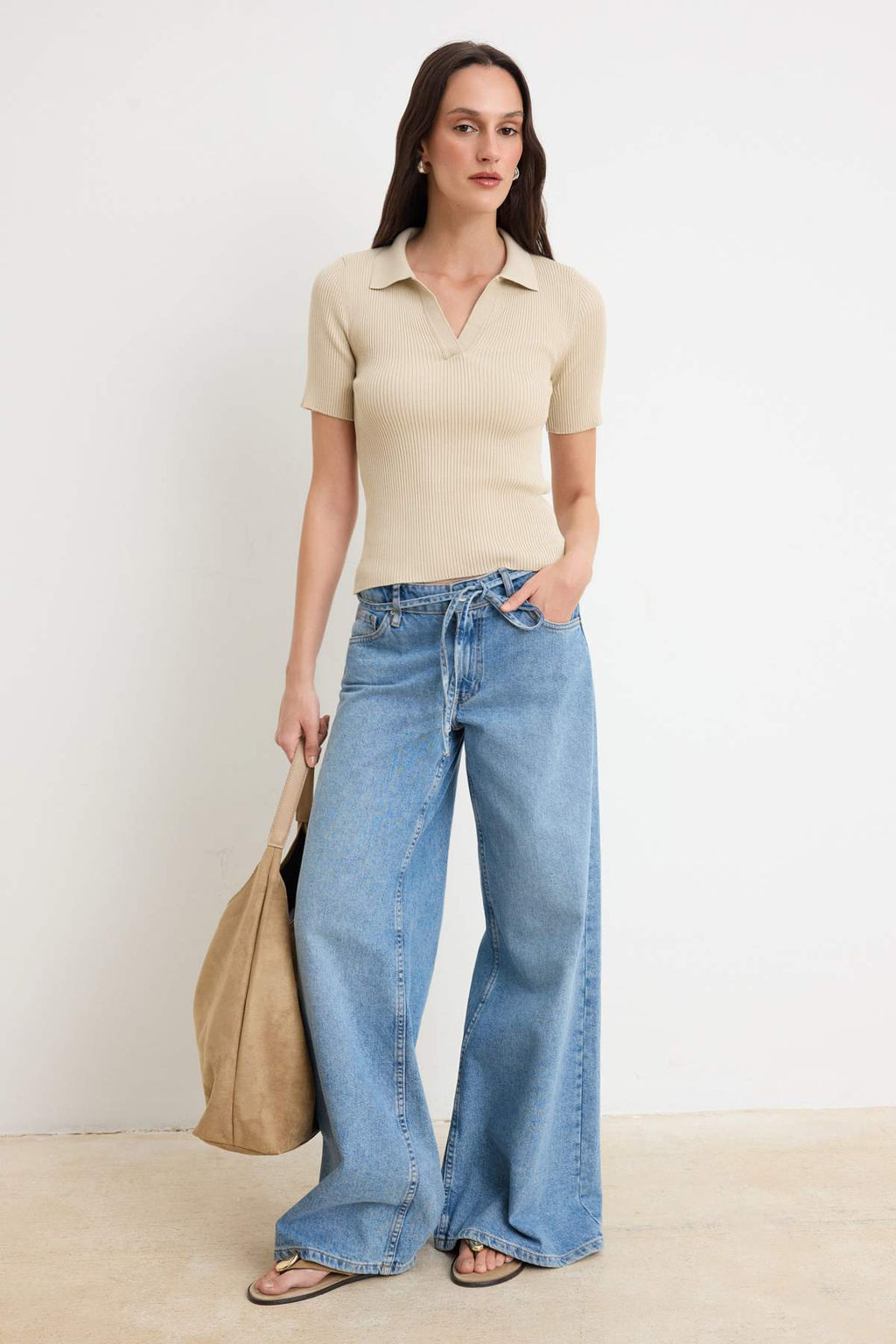 Tas More Sustainable Basic Polo Yaka Bluz TWOSS26BZ00505 - Trendyolmilla фото 6