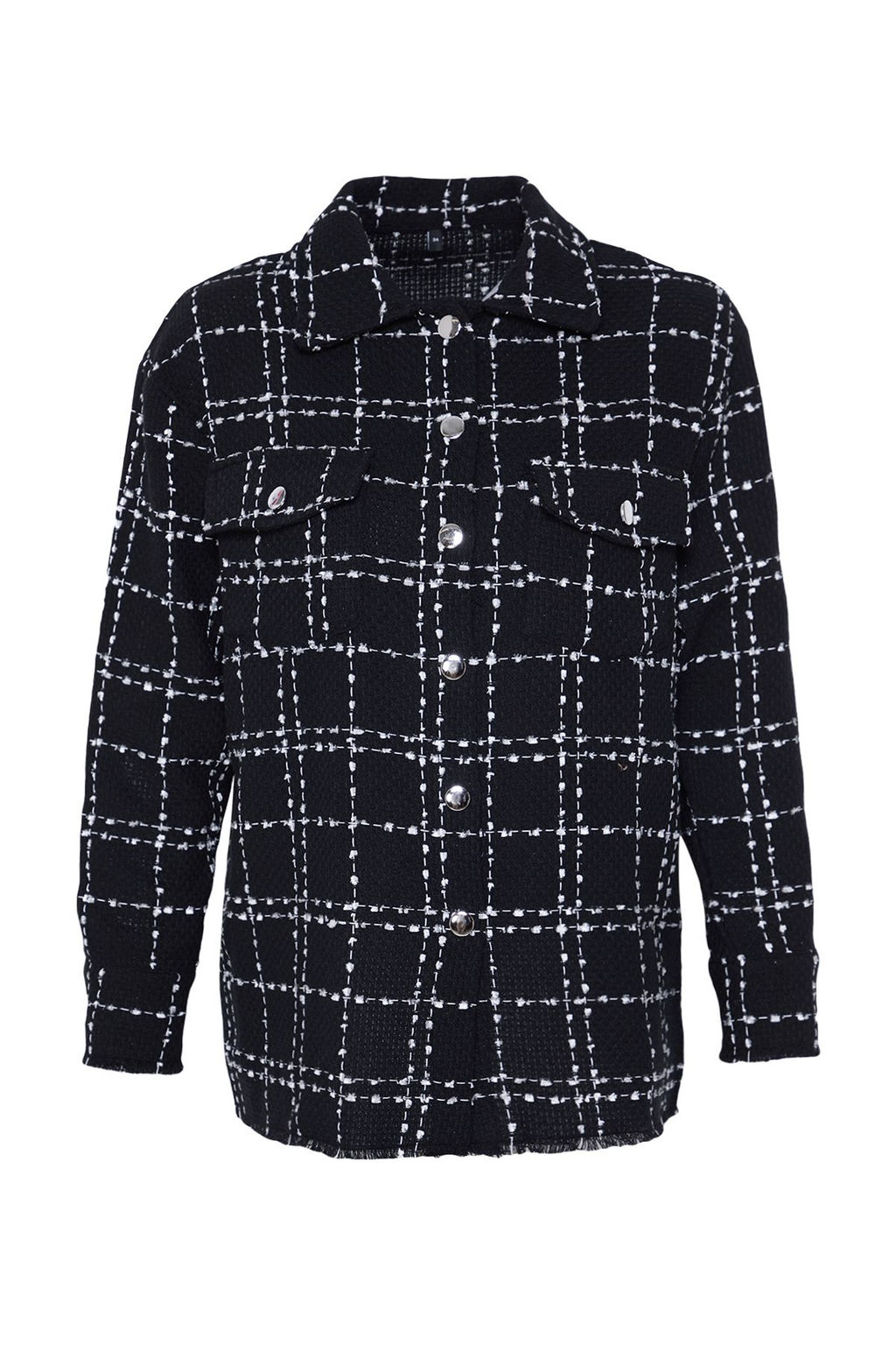 TRENDYOLMILLA Siyah Ekose Cep Detayl? Tuvit Dokuma Ceket Gomlek TWOAW21GO0087 фото 9