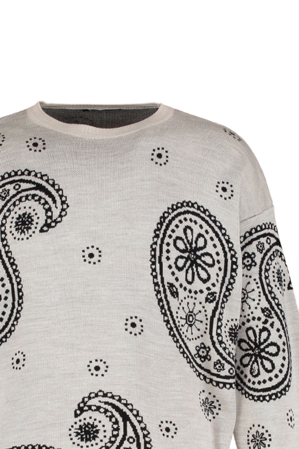 Trendyolmilla Man Bej Oversize Sal Desenli Bisiklet Yaka Triko Kazak TMNAW23KZ00104  фото 7