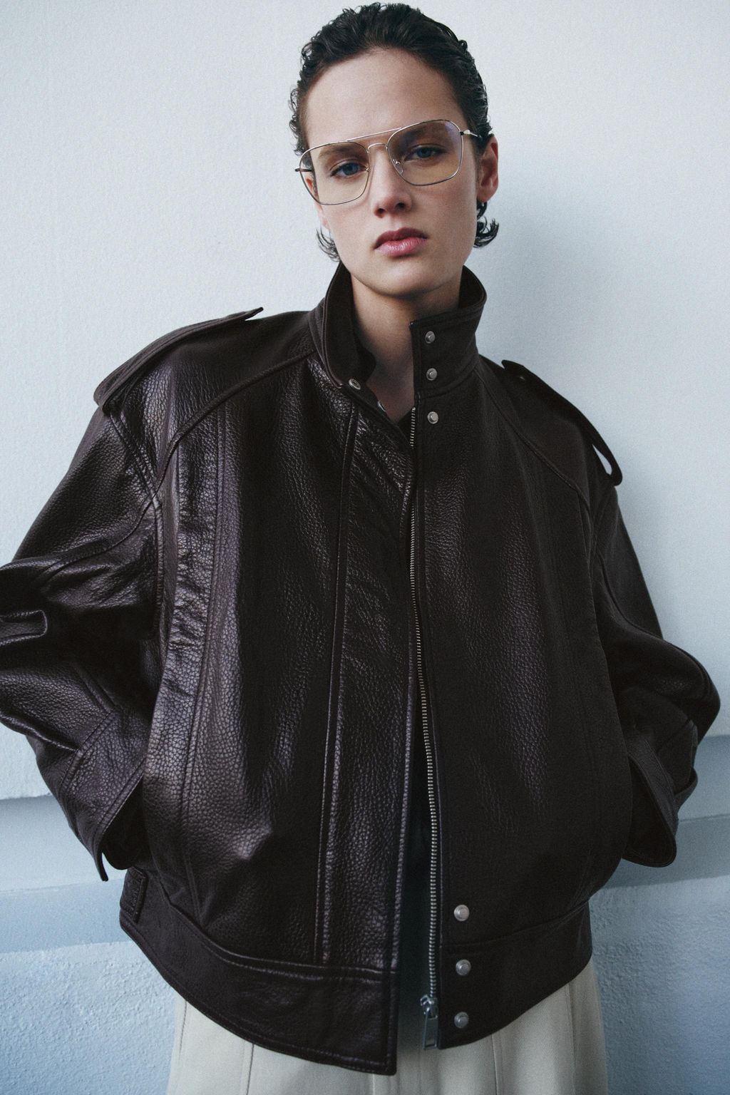 100% LEATHER BOMBER JACKET ZW COLLECTION LIMITED EDITION - Zara фото 9