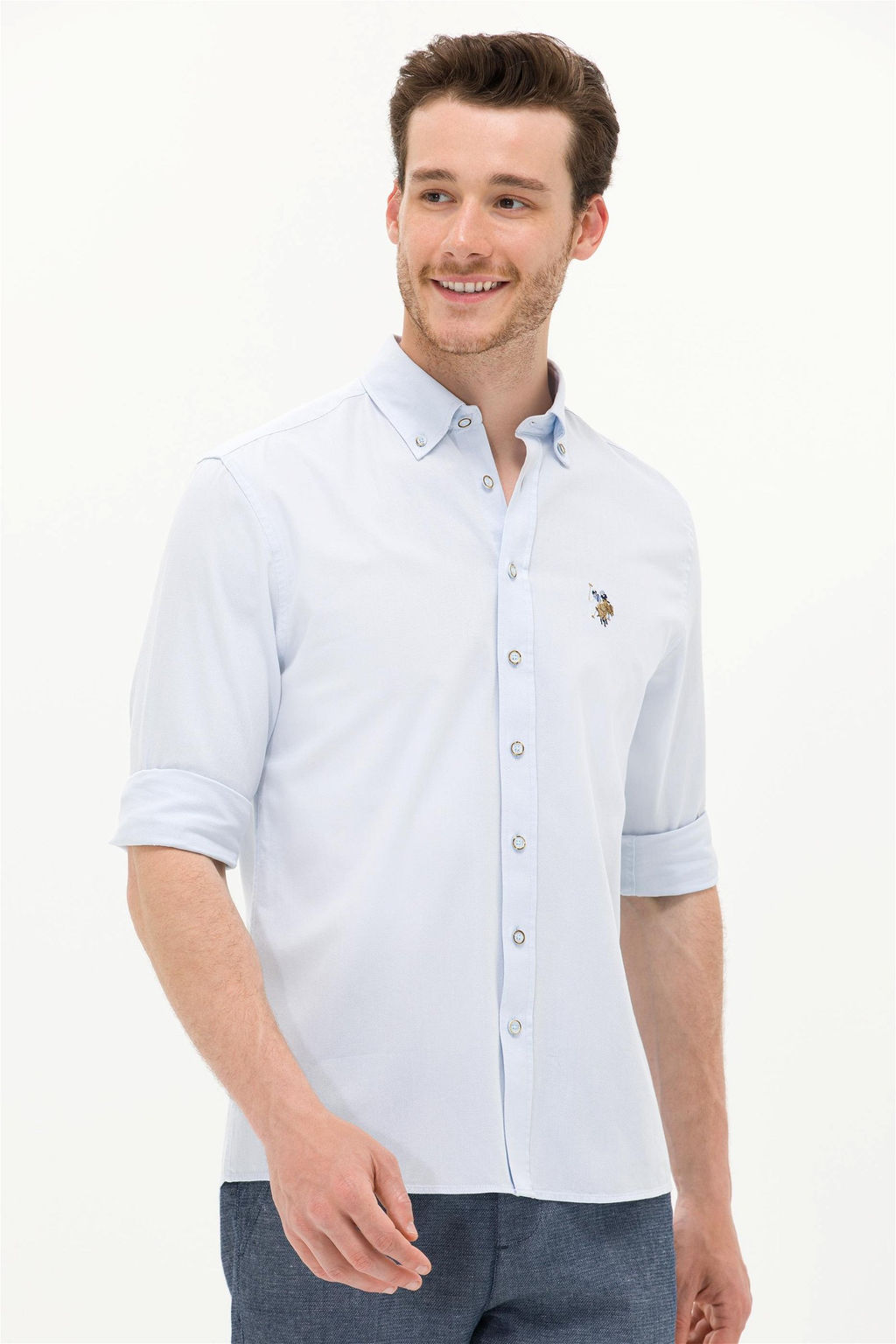 Мужская голубая рубашка с длинным рукавом - U.s. polo assn фото 8
