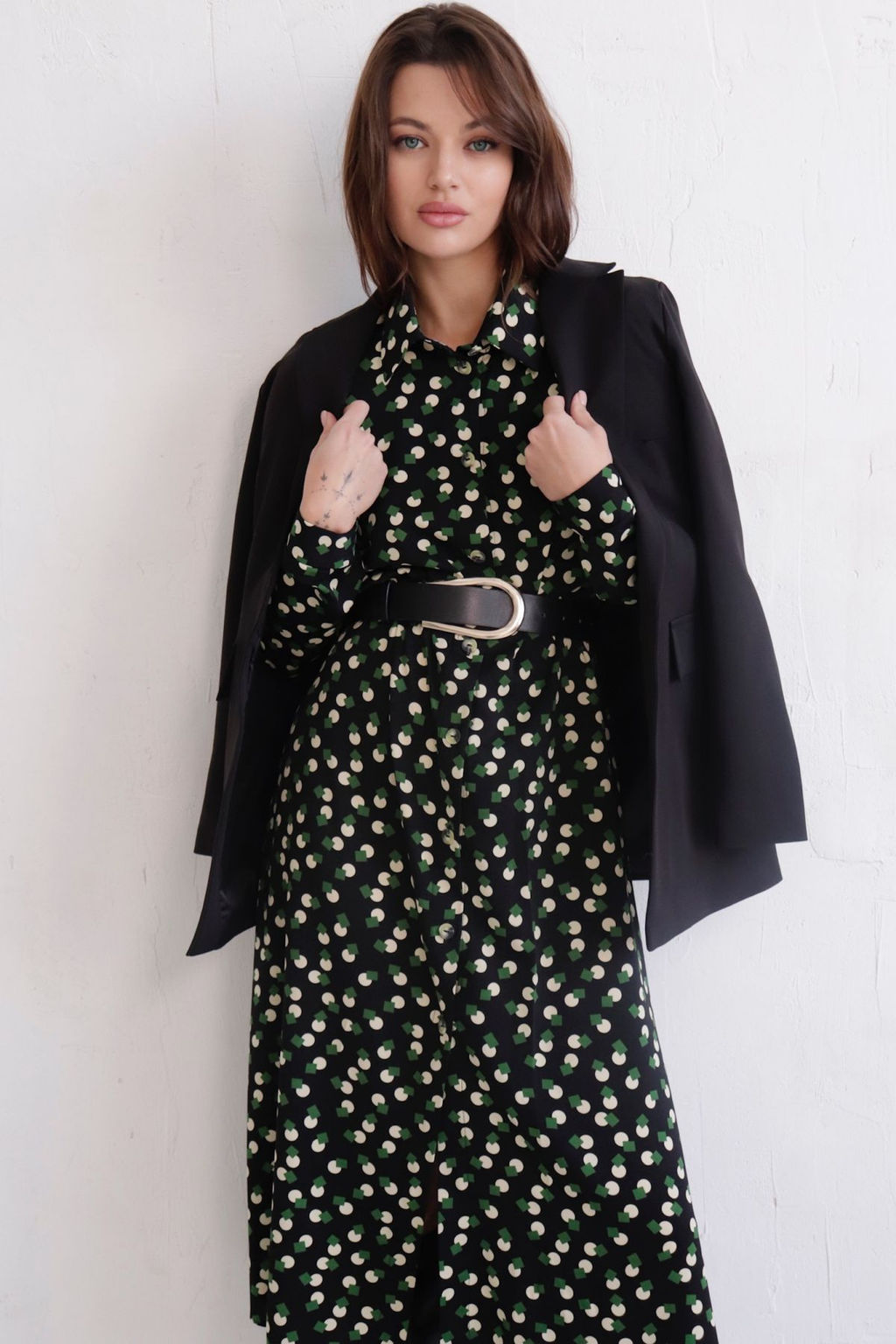 11128 Платье-рубашка удлинённое чёрное с принтом - Martichelli фото 13