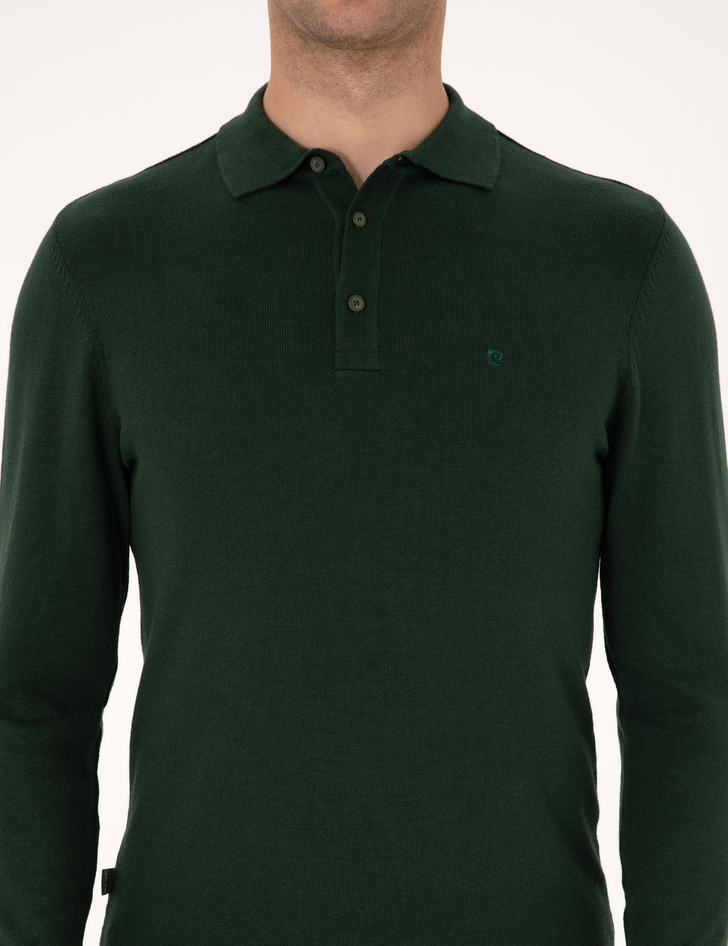 Koyu Ye_il Slim Fit Polo Yaka Basic Triko Kazak
