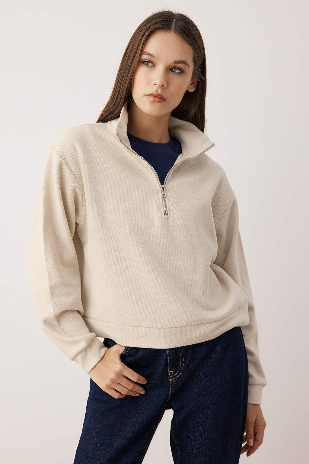 Antrasit Regular/Normal Kal?p Yar?m Pat Fermuarl? Kal?nOrme Sweatshirt TWOAW26SW00059 - Trendyolmilla фото 6