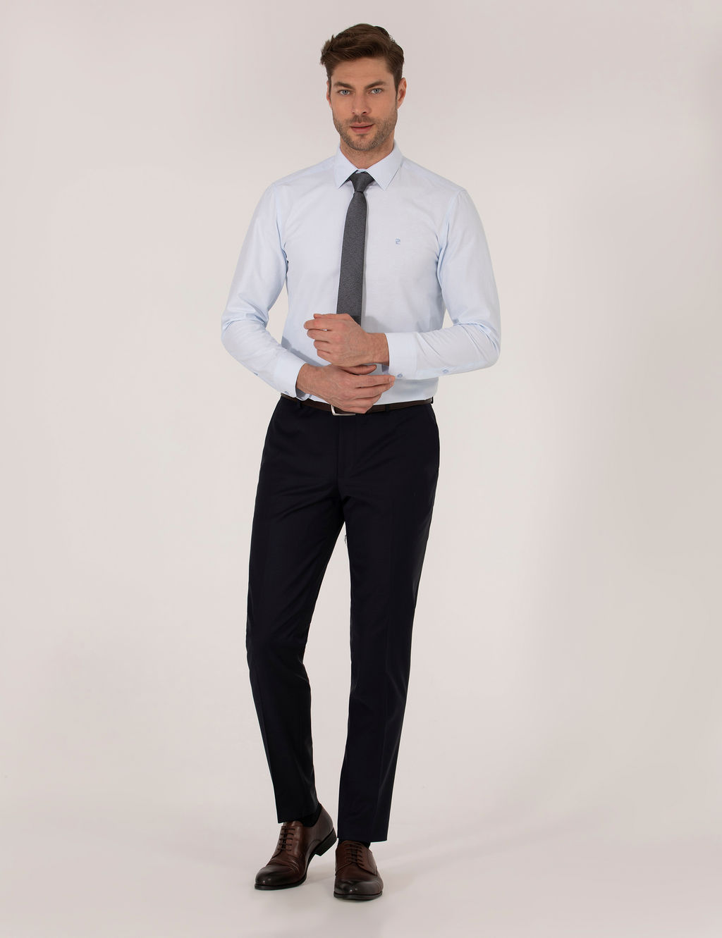 A__k Mavi Slim Fit Uzun Kollu Klasik G_mlek