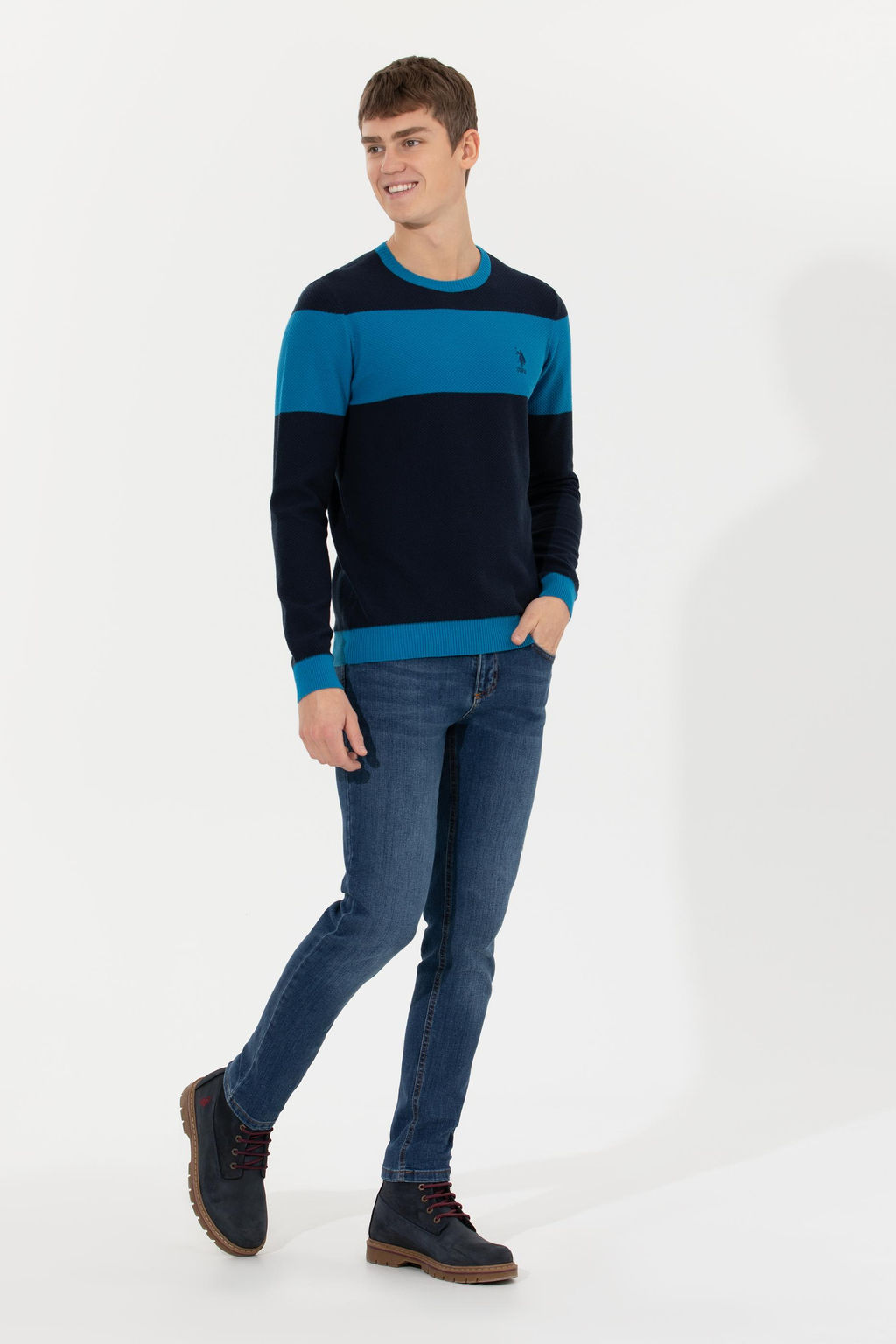 U. S. Polo Assn Мужской темно-синий трикотажный свитер с круглым вырезом - U.s. polo assn фото 4