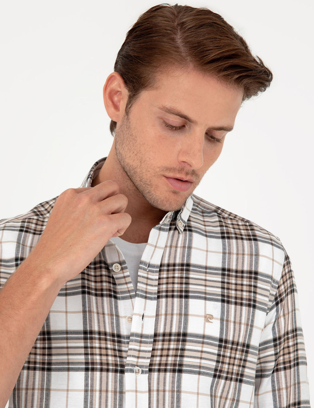 Kahverengi Ekose Slim Fit Uzun Kollu G_mlek