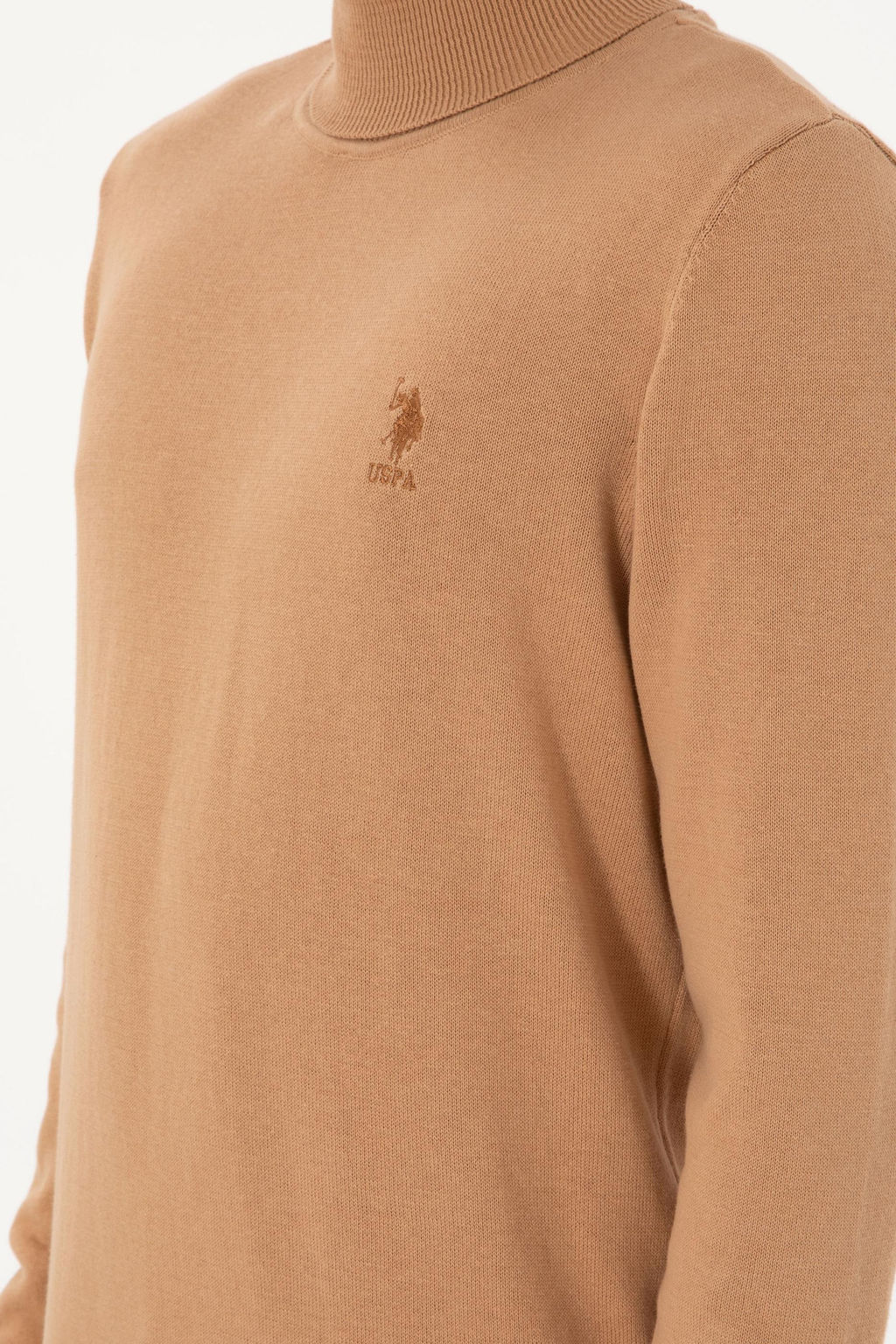 Erkek Slim Fit Bal_k__ Yaka Camel Melanj Basic Kazak - U.s. polo assn фото 7