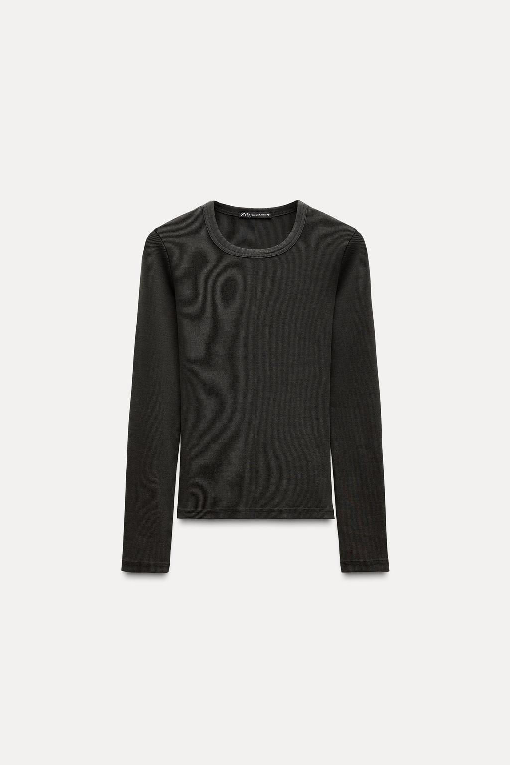 LONG SLEEVE WASHED EFFECT RIBBED T-SHIRT - Zara фото 11