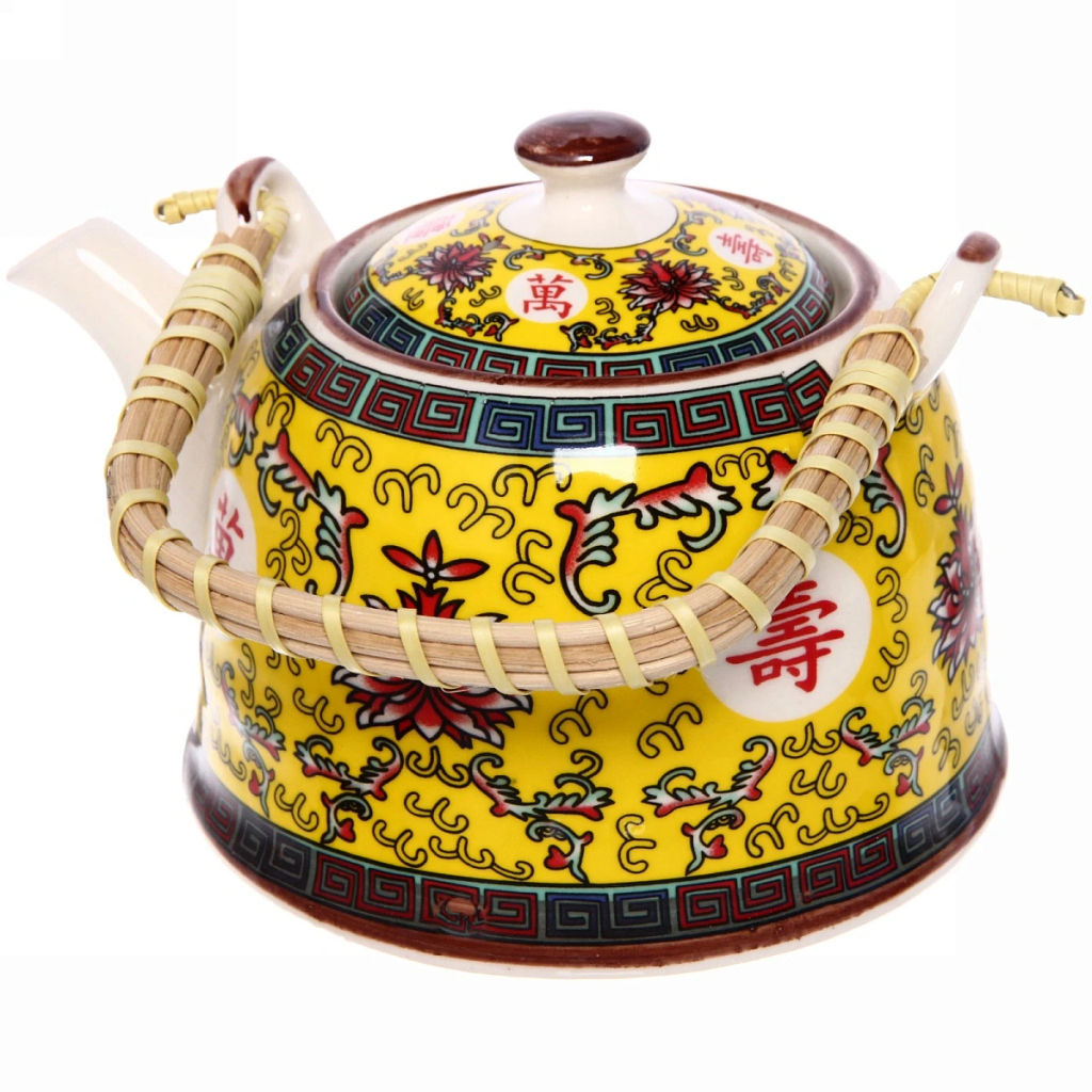 Чайник заварочный керамический 700мл с ситом "Китайские мотивы" желтый