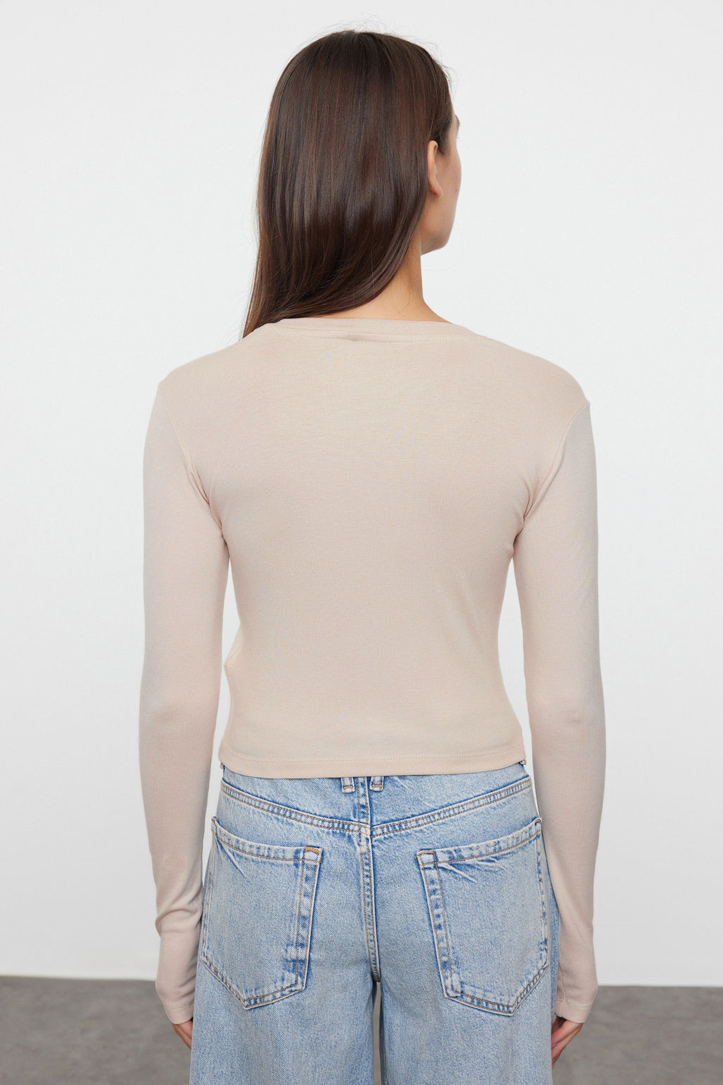 Tas Premium Viskon Bisiklet Yaka Crop Esnek Orme Bluz TWOAW24BZ00116