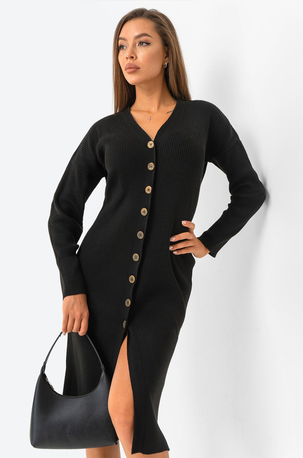 Женское вязаное платье в рубчик оверсайз Happyfox