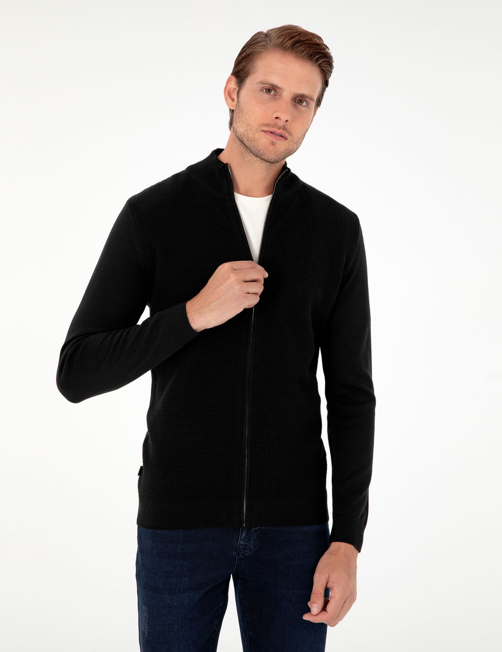 Siyah Slim Fit Fermuarl_ Triko H_rka