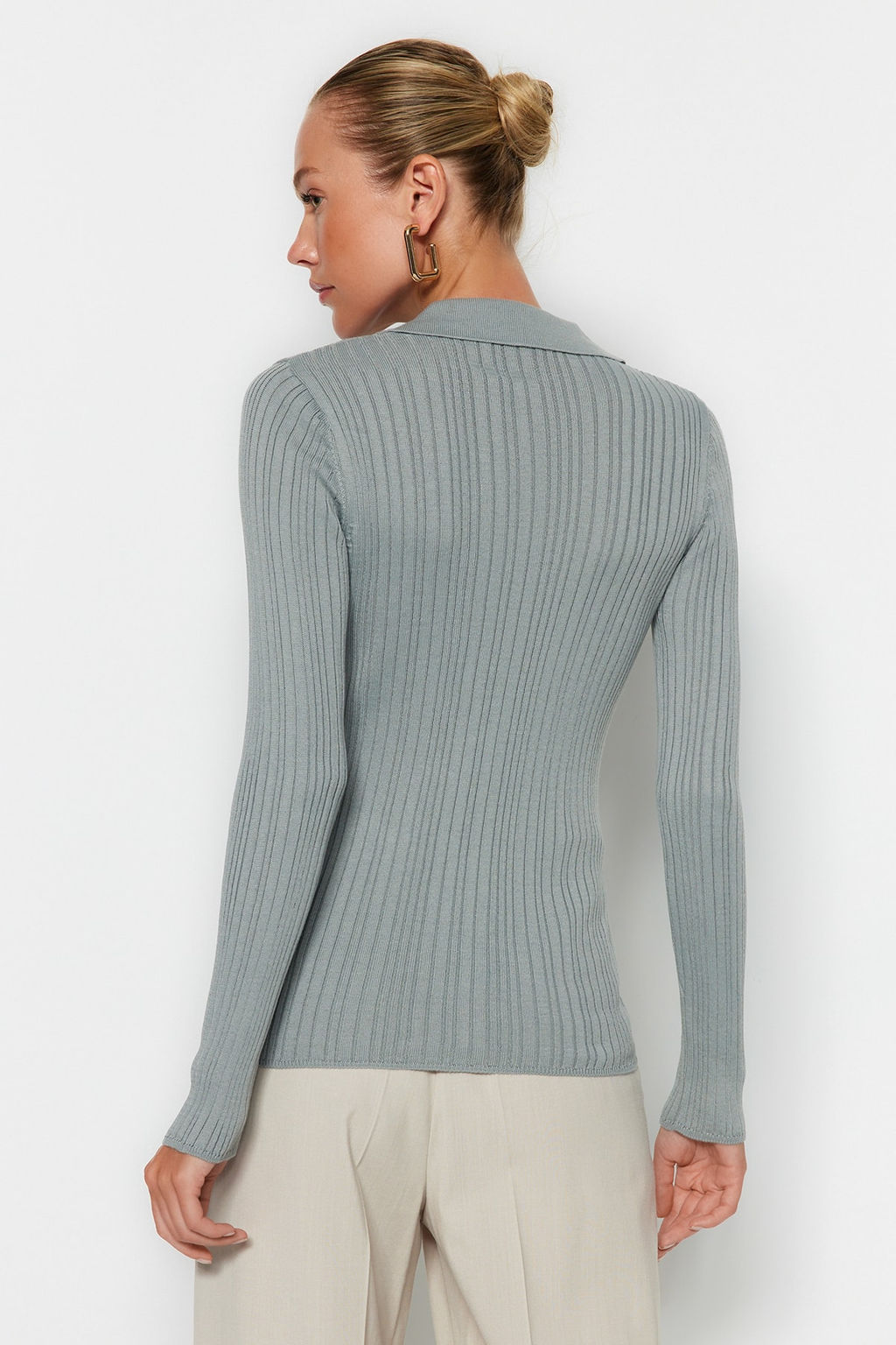 Mint Merserize Gorunumlu Fitilli Polo Yaka Triko H?rka TWOAW20HI0070