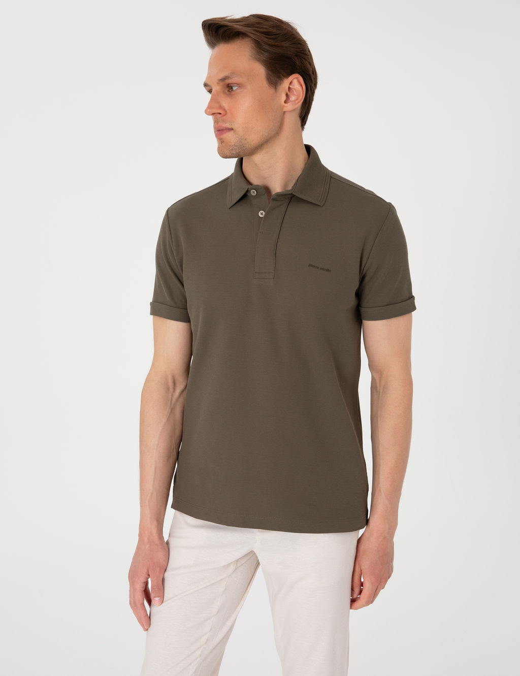Haki Slim Fit %100 Pamuk K_vr_lmaz Amerikan Pike Polo Yaka Basic Ti__rt
