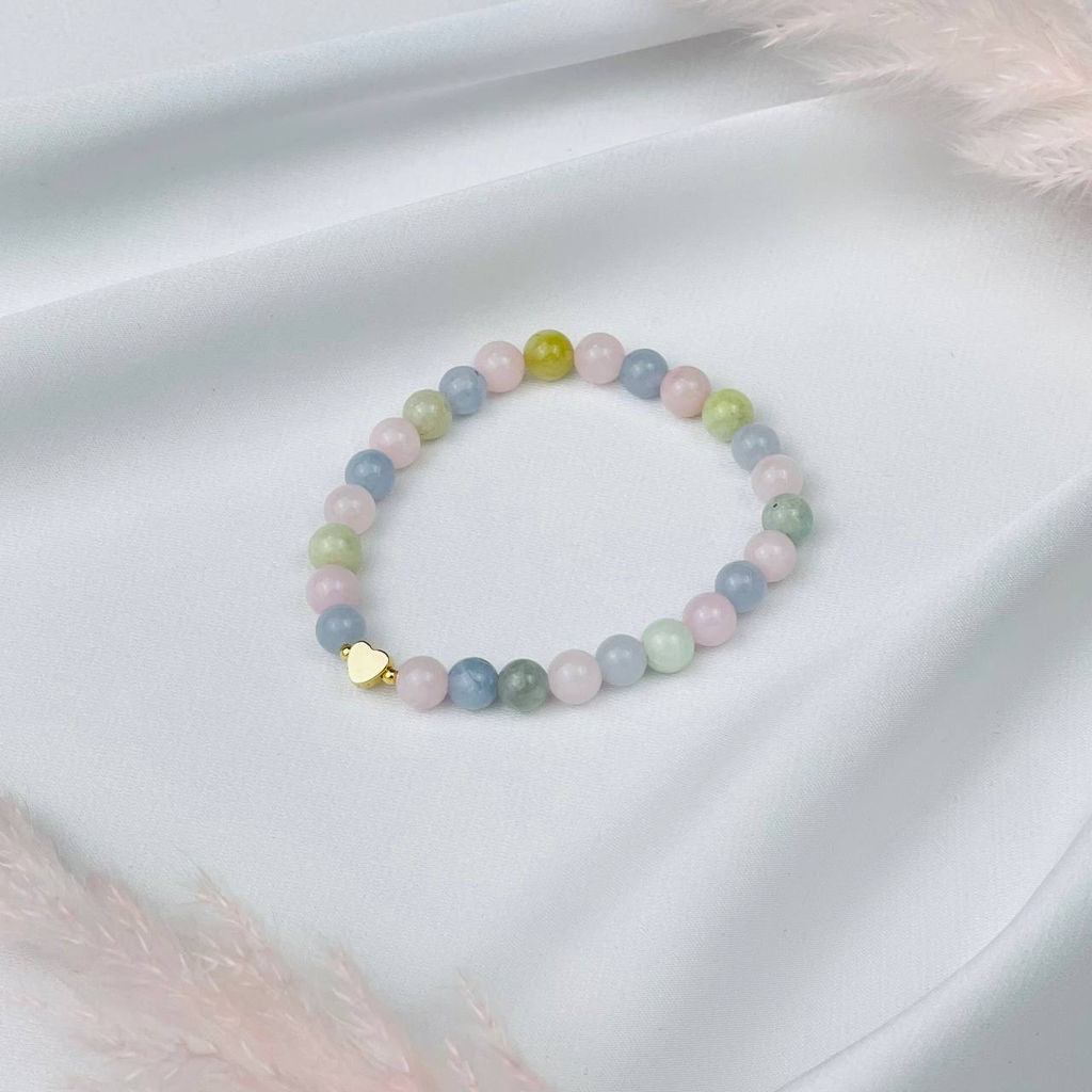 Браслет детский из Кварца микс и Берилла со вставкой Сердце - Радуга самоцветов фото 2