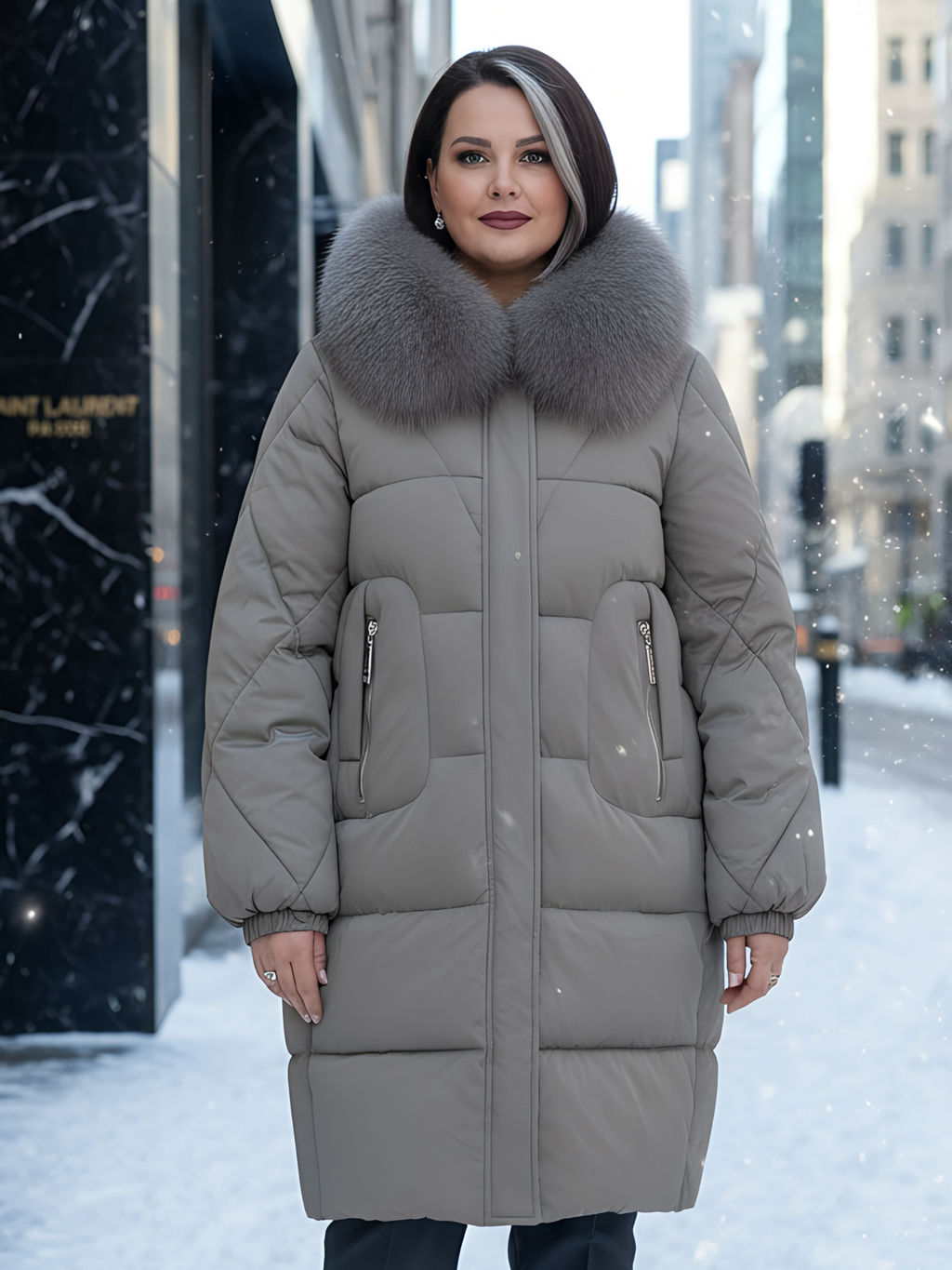 Пальто зимнее утепленное с мехом и капюшоном тренд коричневого цвета 7629K - Visdeer фото 17