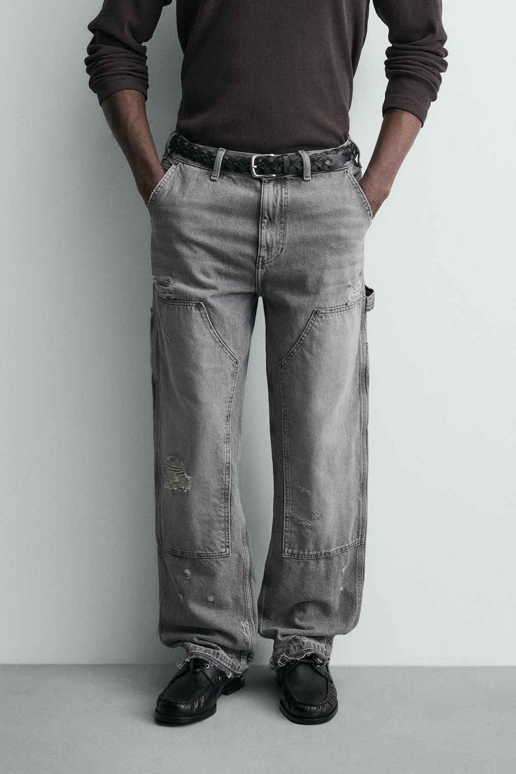 JEANS BOLSILLO CARPINTERO LAVADO / Gris - Zara фото 2
