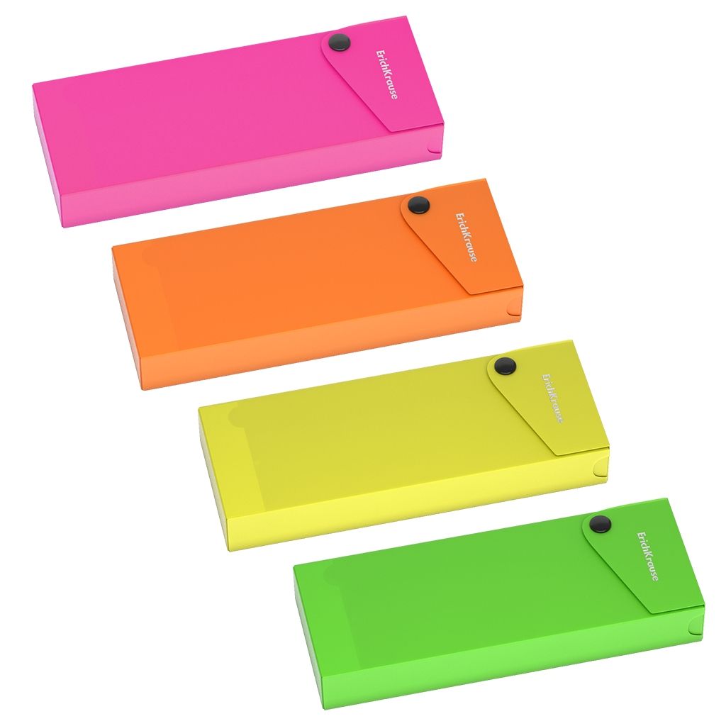 Цена за 4 шт. Пенал пластиковый ErichKrause Matt Neon, ассорти (в пакете по 4 шт.)