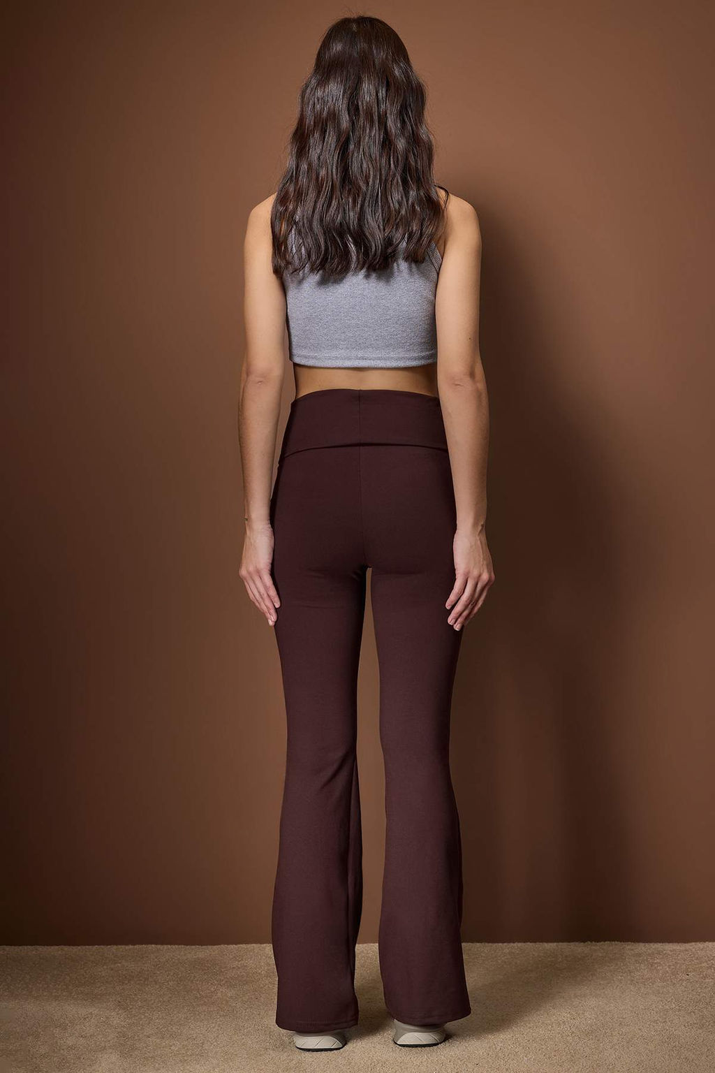 Kahverengi F?rcal? Soft Kumas Bel Katlamal? Flare/Ispanyol Paca Yoga Orme Spor Tayt THMAW26TY00001
