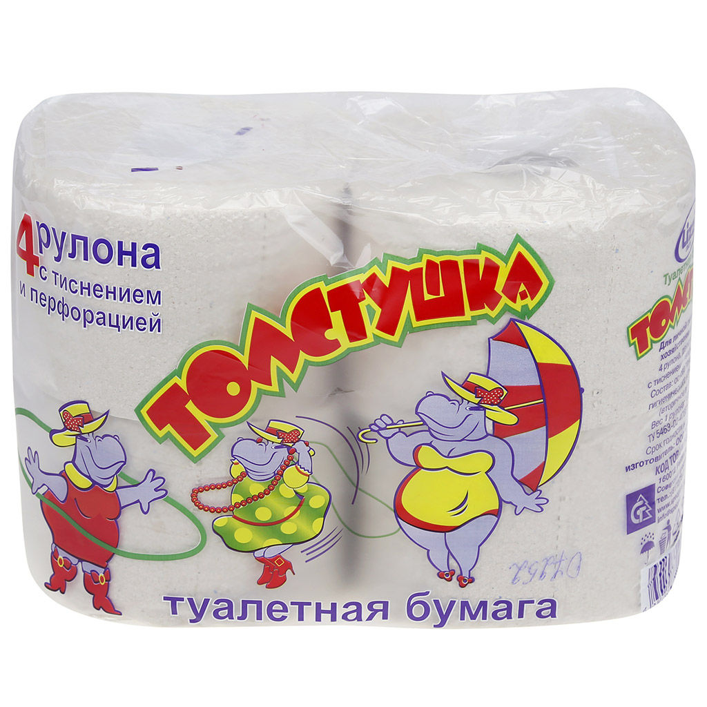Туалетная бумага 2-слойная Толстушка 4 рулона, сырье - вторичное волокно, с перфорацией и тиснением, светло-серый, LIZZi (Россия) - Домашняя мода фото 2