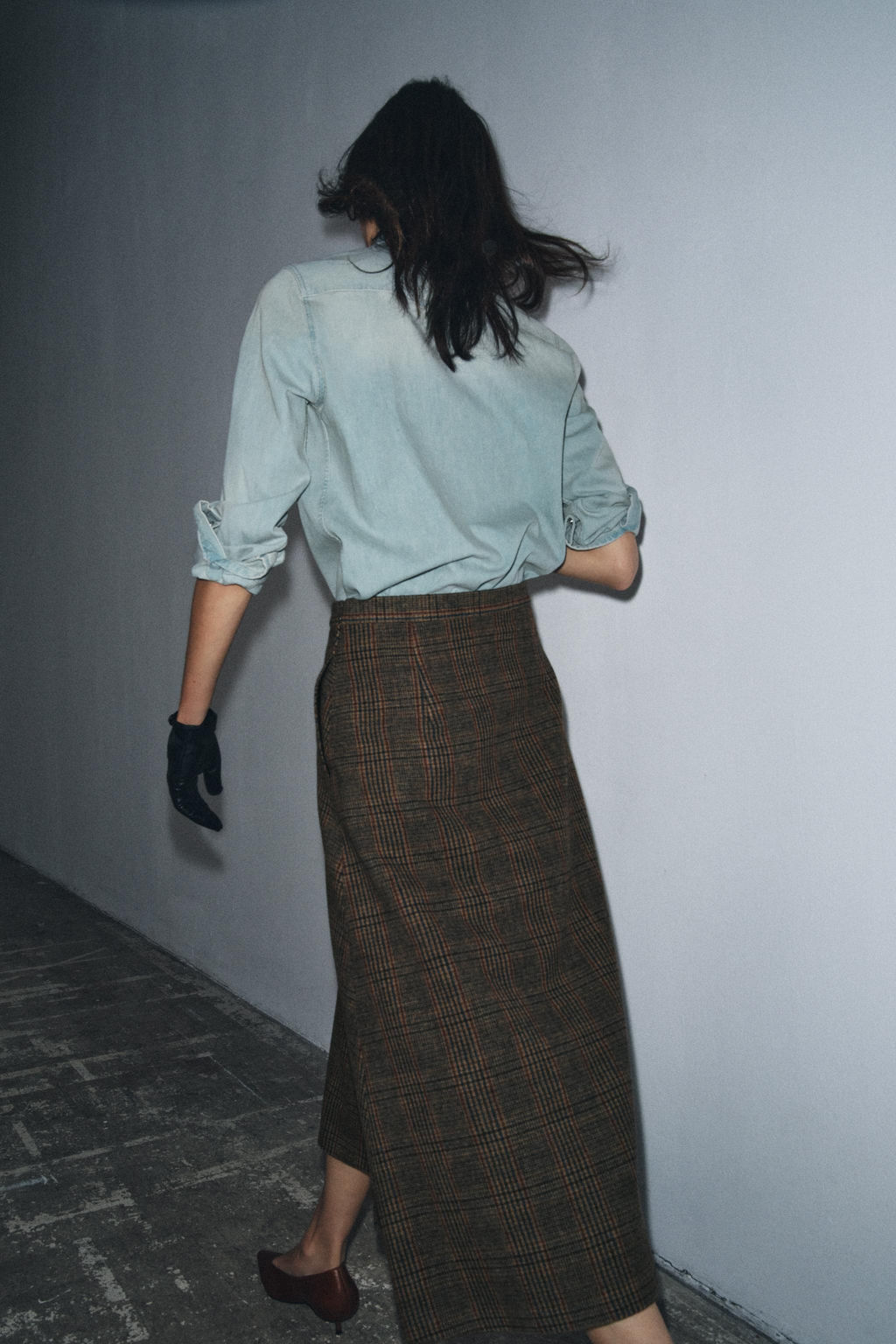 ZW COLLECTION CHECK SKIRT WITH WOOL AND PLEATS - Zara фото 7