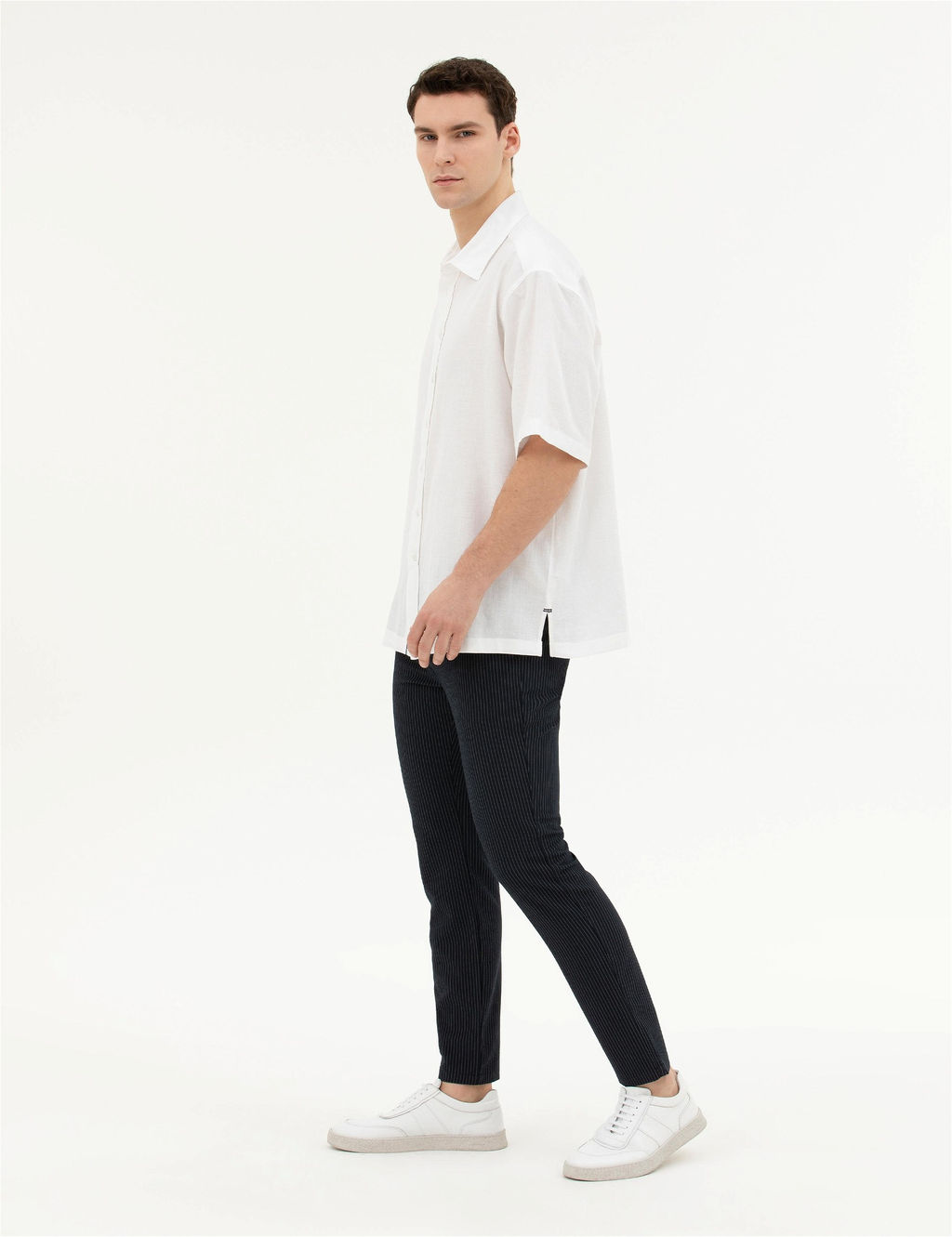 Lacivert Slim Fit _izgili Kanvas Pantolon