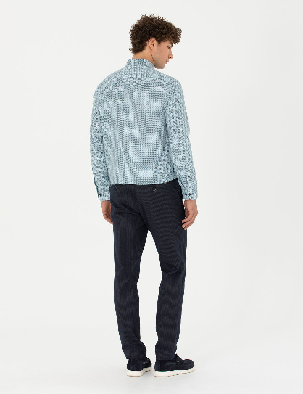 Lacivert Slim Fit _izgili Kanvas Pantolon