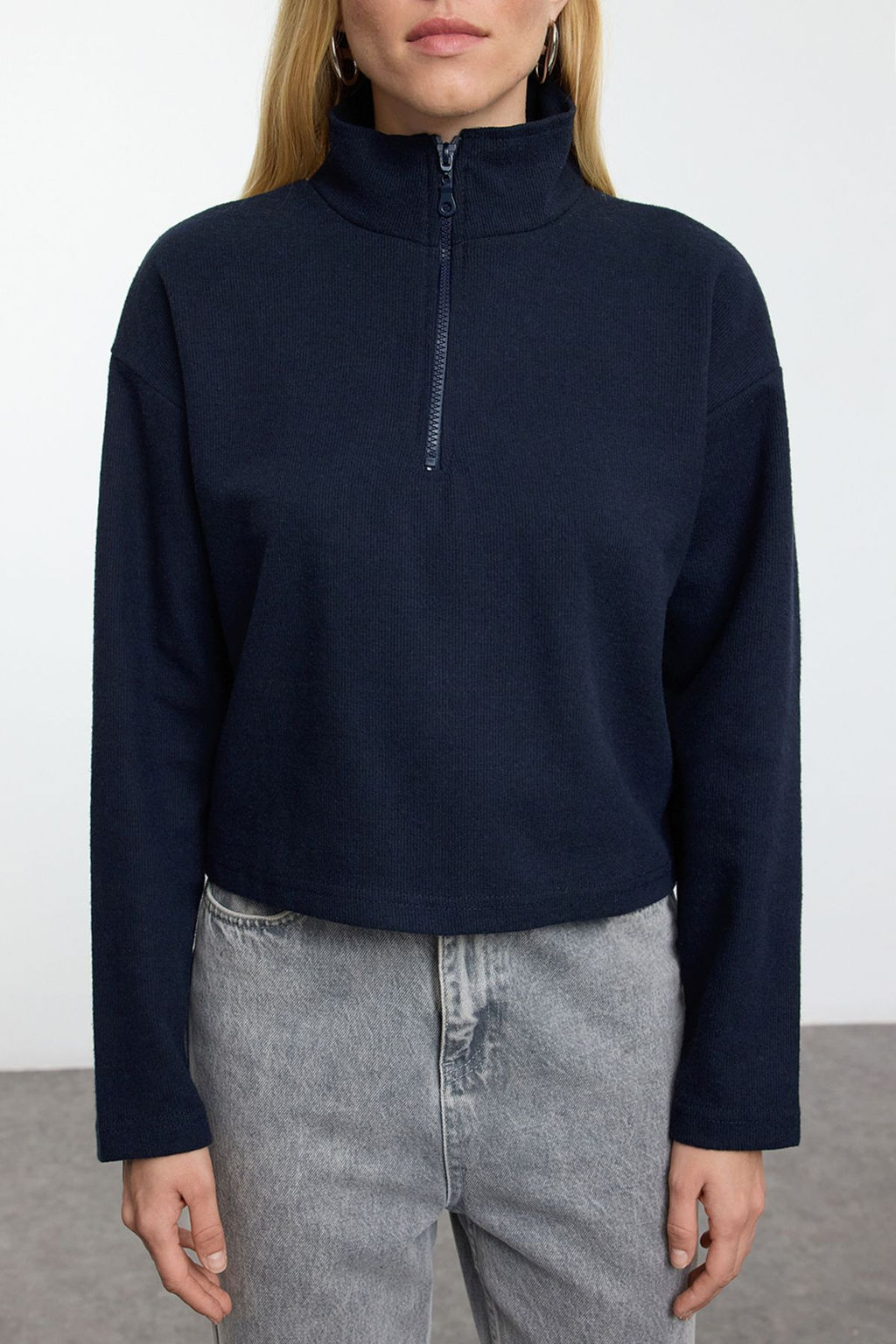 TRENDYOLMILLA Lacivert-Gri 2Li Paket Selanik Regular/Normal Kal?p Fermuarl? Yaka Orme Sweatshirt TWOAW25SW00120  фото 5