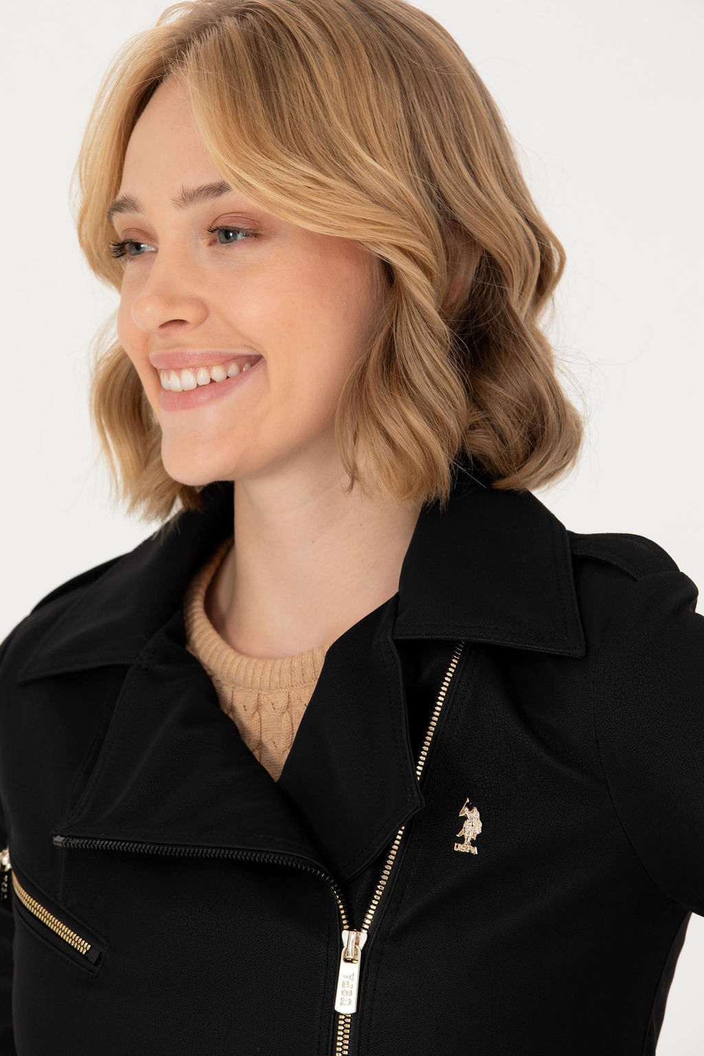 Женская черная кожаная куртка - U.s. polo assn фото 9