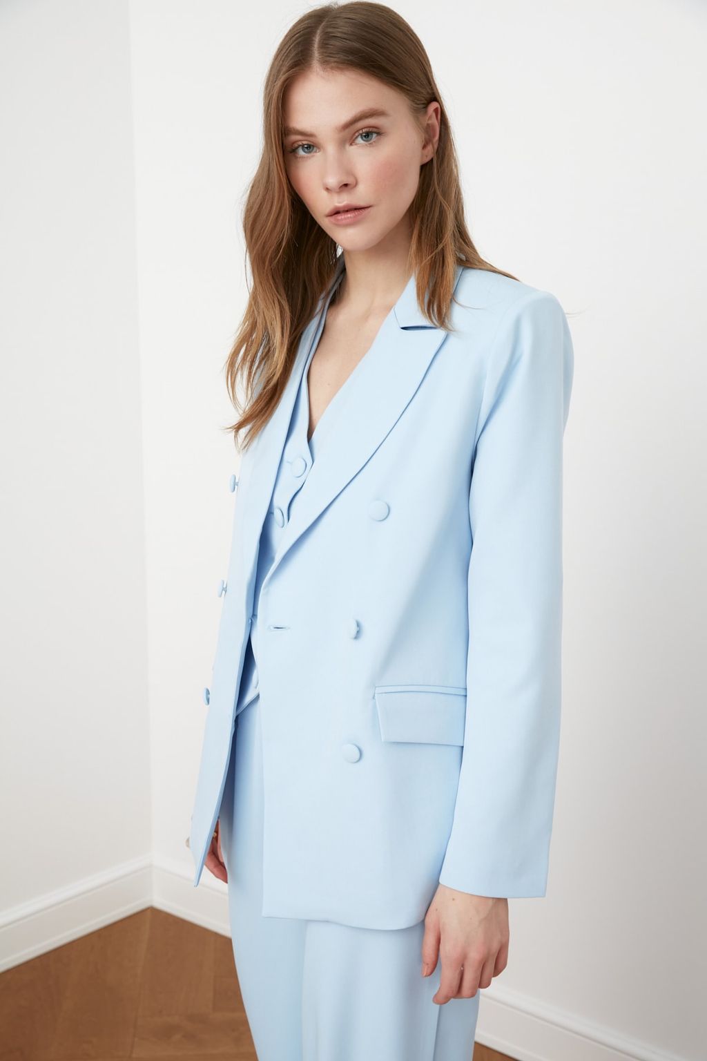 Ac?k Mavi Regular Astarl? Dokuma Blazer Ceket TWOSS21CE0137