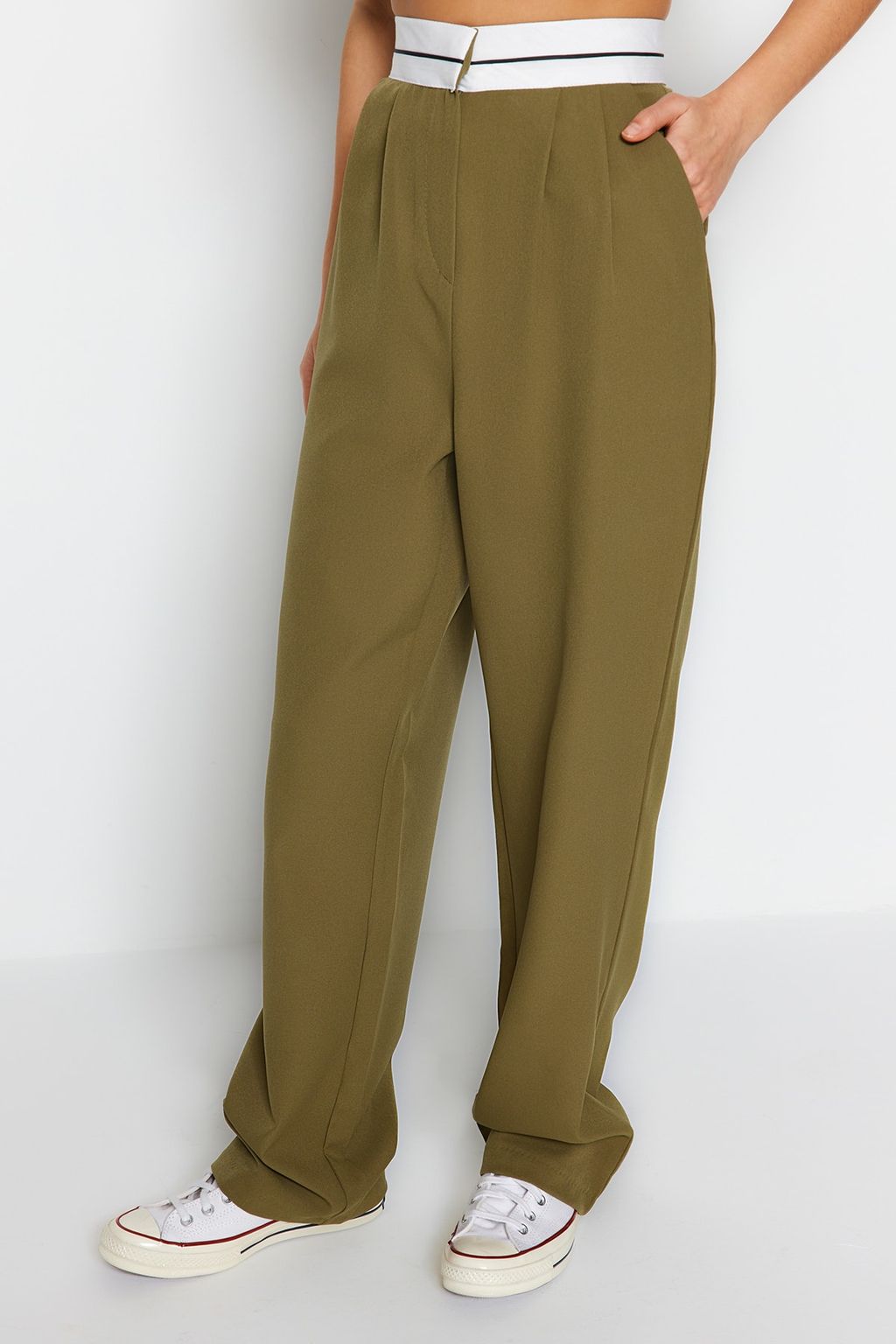 TRENDYOLMILLA Siyah Wide Leg/Genis Paca Yuksek Bel Kemer Detayl? Dokuma Kumas Pantolon TWOSS23PL00150  фото 3