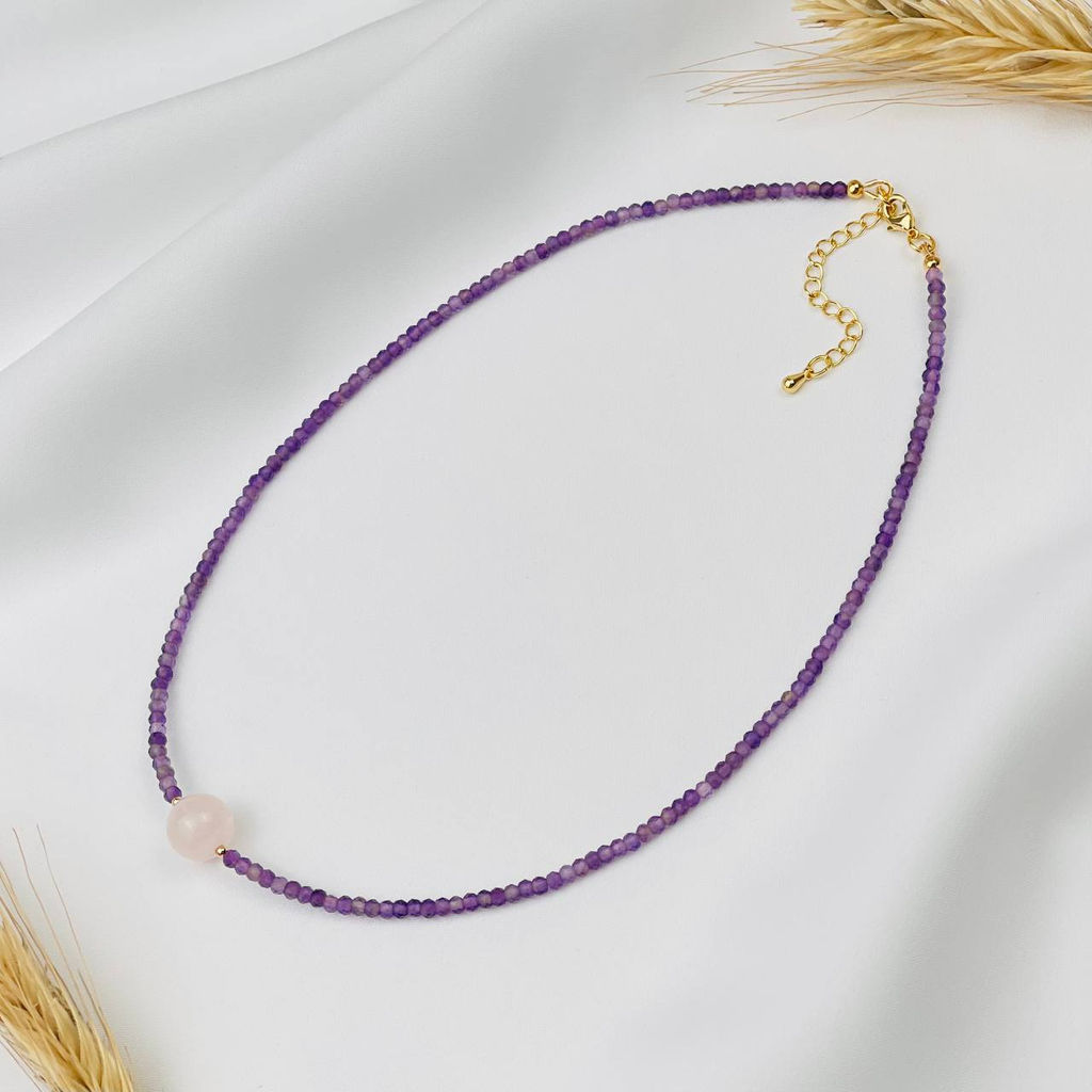Колье из Аметиста и Розового кварца