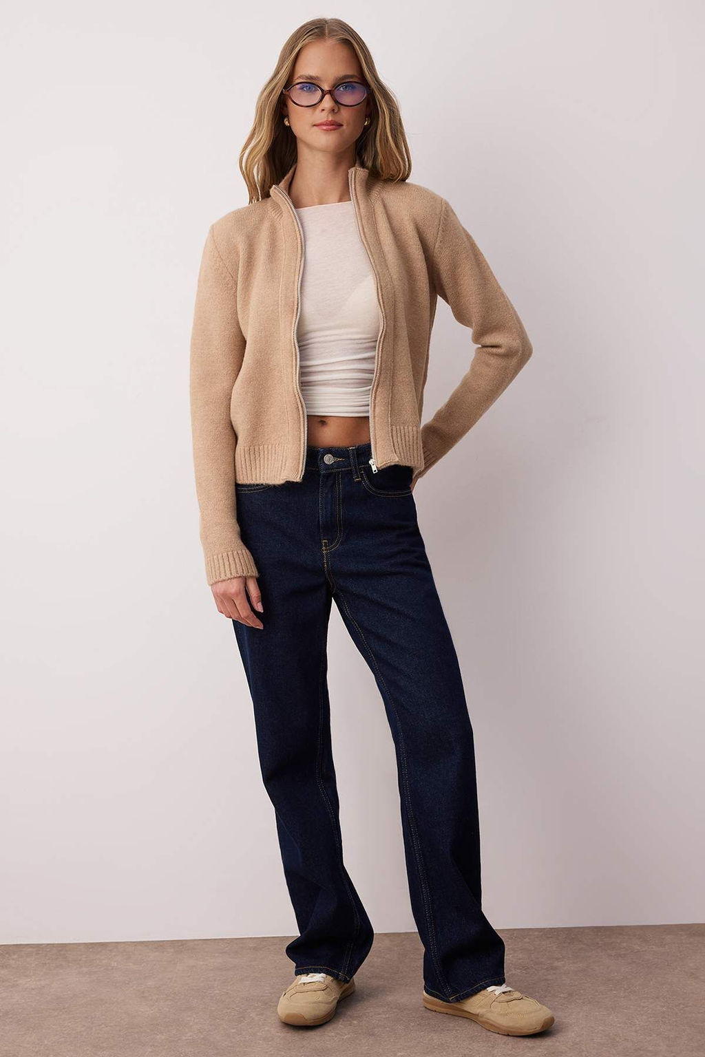 Vizon Fermuarl? Yun Kar?s?ml? Dik Yaka Yumusak Dokulu Triko H?rka TWOAW26HI00027