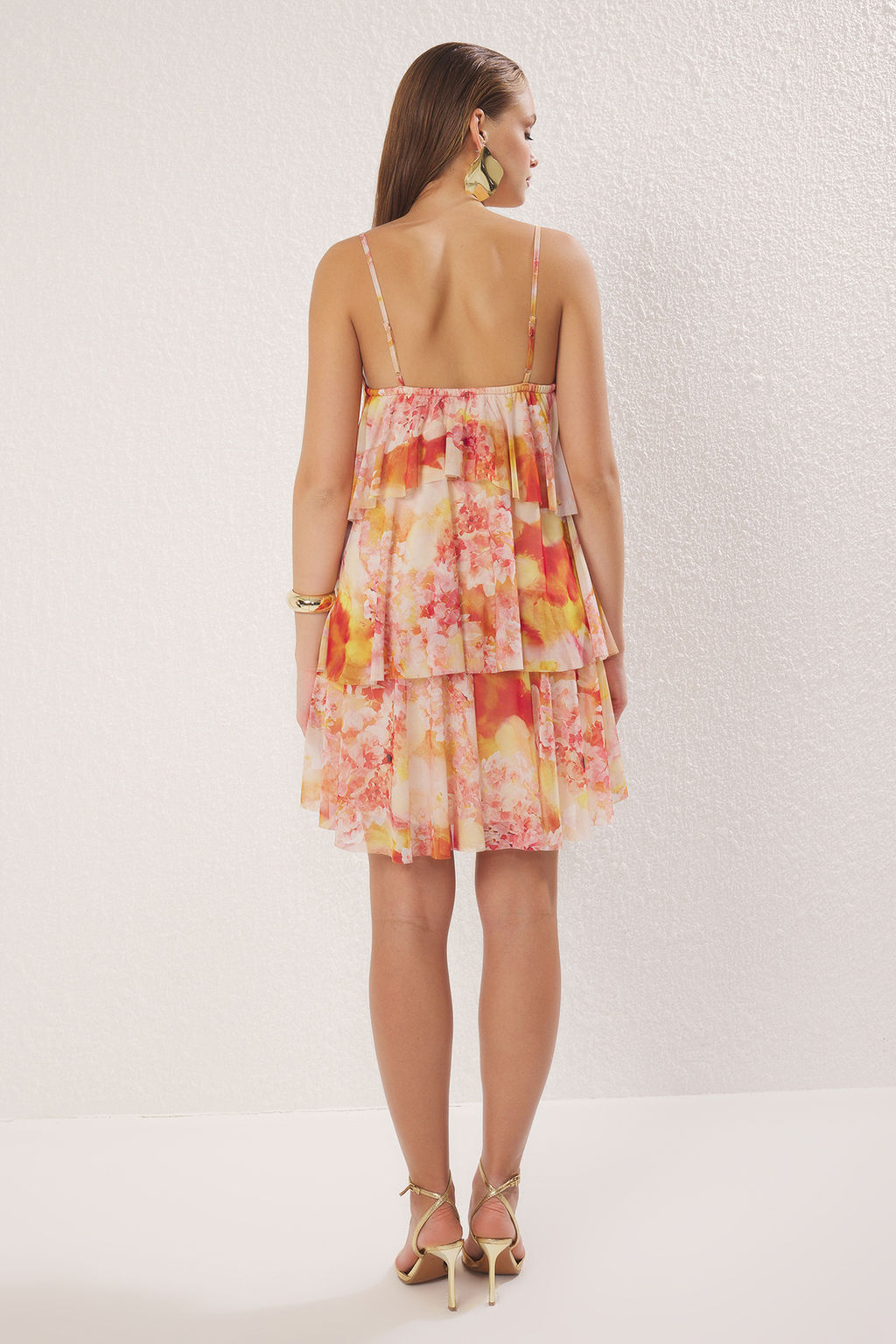 TRENDYOLMILLA Cok Renkli Astarl? A-Kesim Cicek Desenli Orme Tul K?sa S?k Abiye Elbise TPRSS23EL00144 фото 13