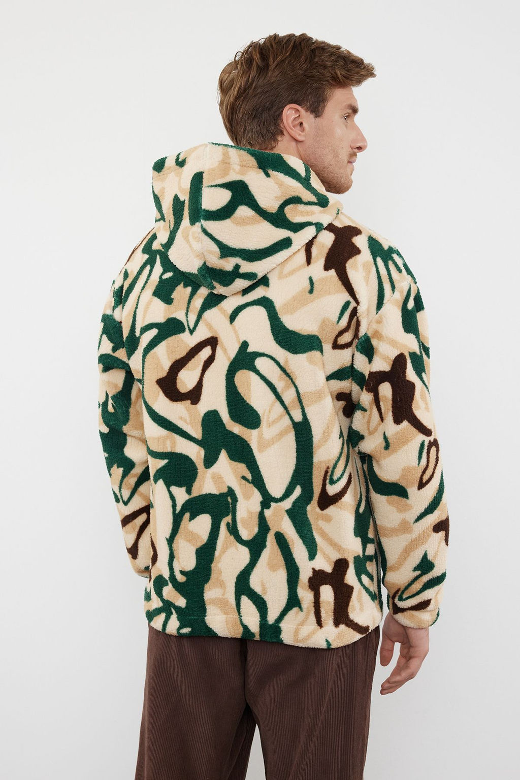 Cok Renkli Un?sex Oversize/Genis Kesim Desenli Polar/Pelus Kapusonlu Sweatshirt TMNAW25SW00147