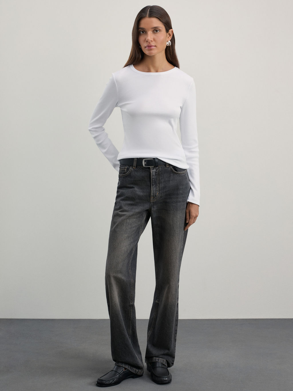 Базовый лонгслив в риб из хлопка / Zarina  фото 2