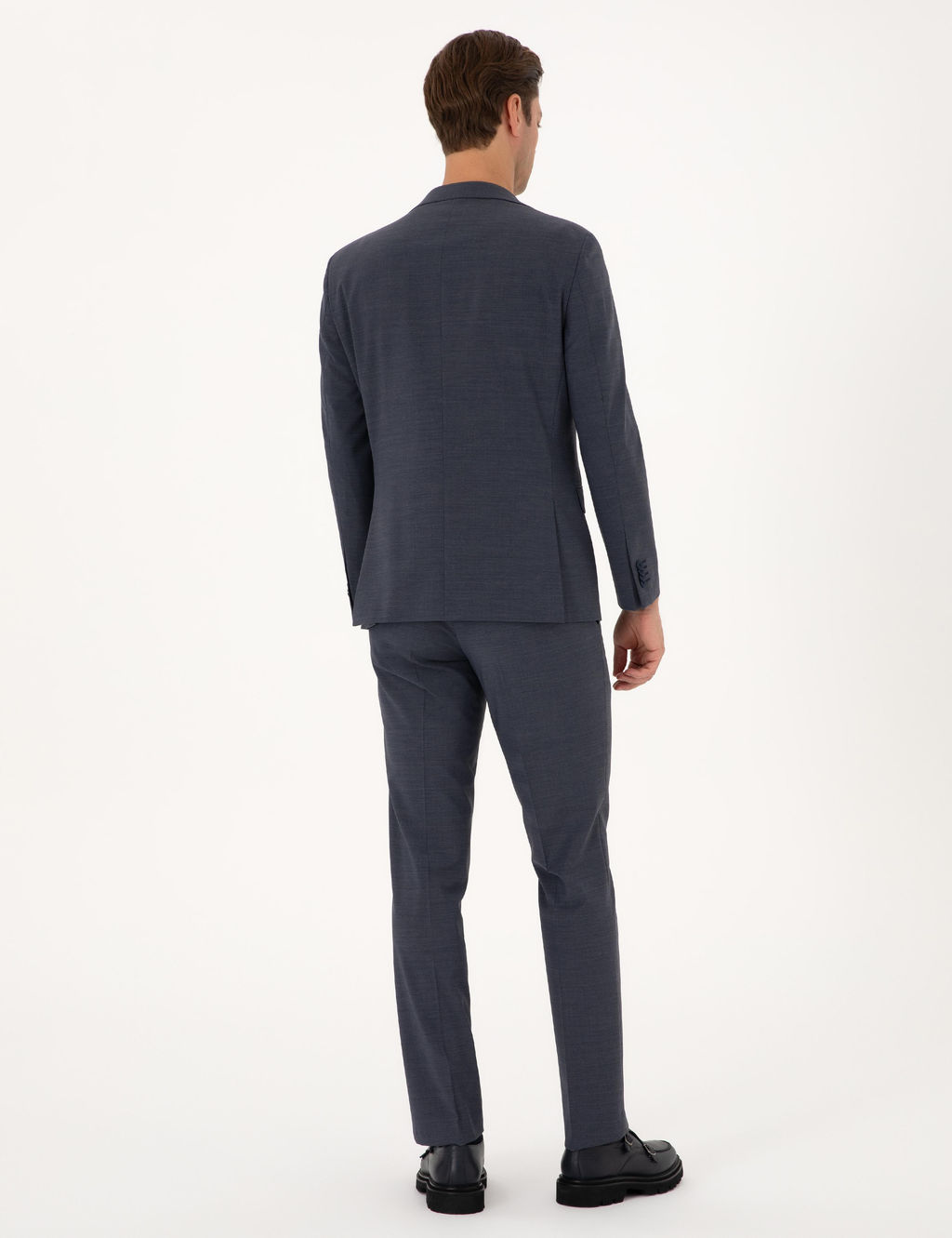 Koyu Mavi Slim Fit Y_n Kar___ml_ Tak_m Elbise